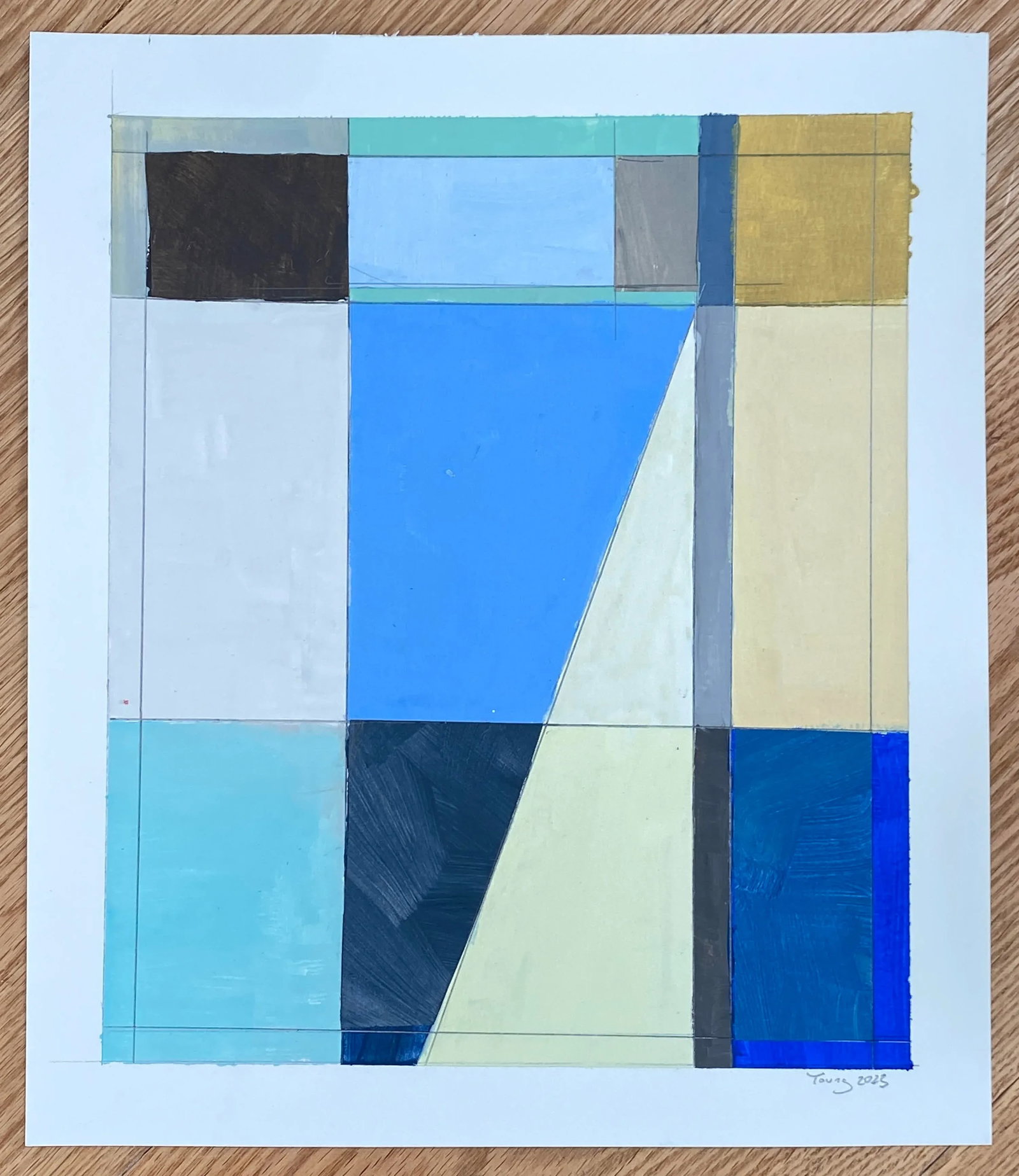 Bryan Young Original Lake Series, Painted Collage Abstract Landscape on Paper - 2