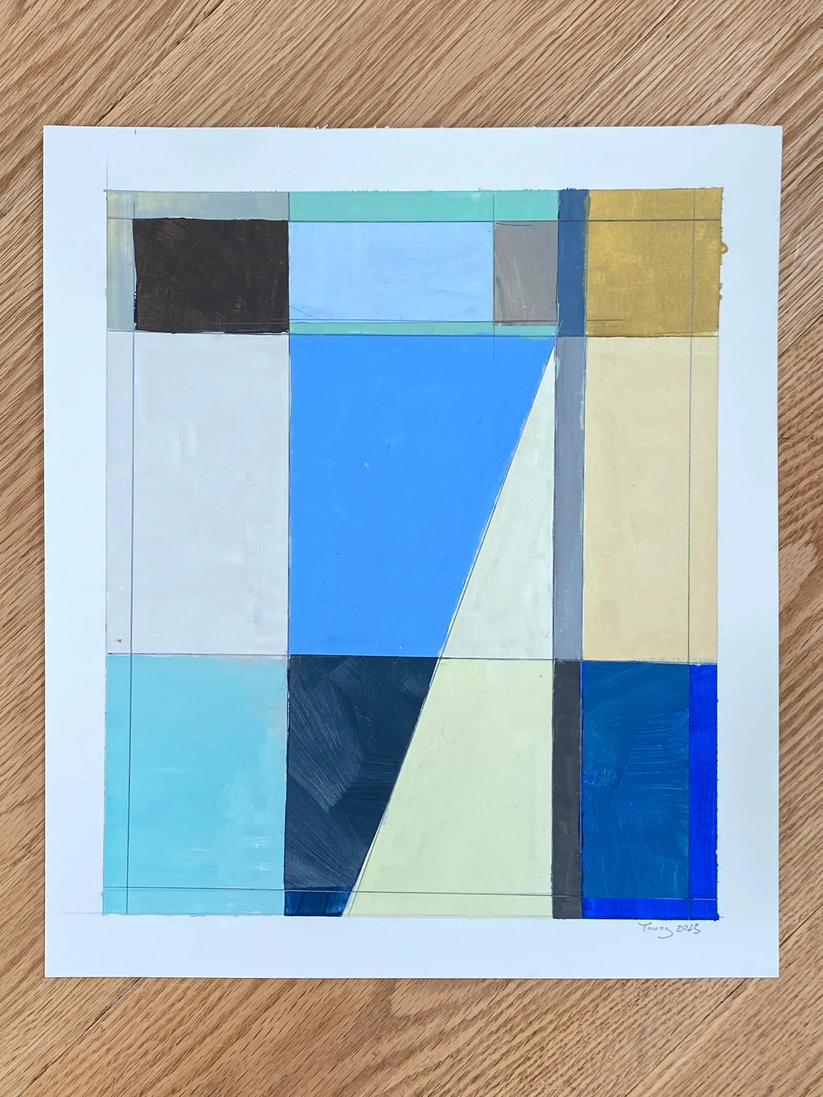 Bryan Young Original Lake Series, Painted Collage Abstract Landscape on Paper - 3