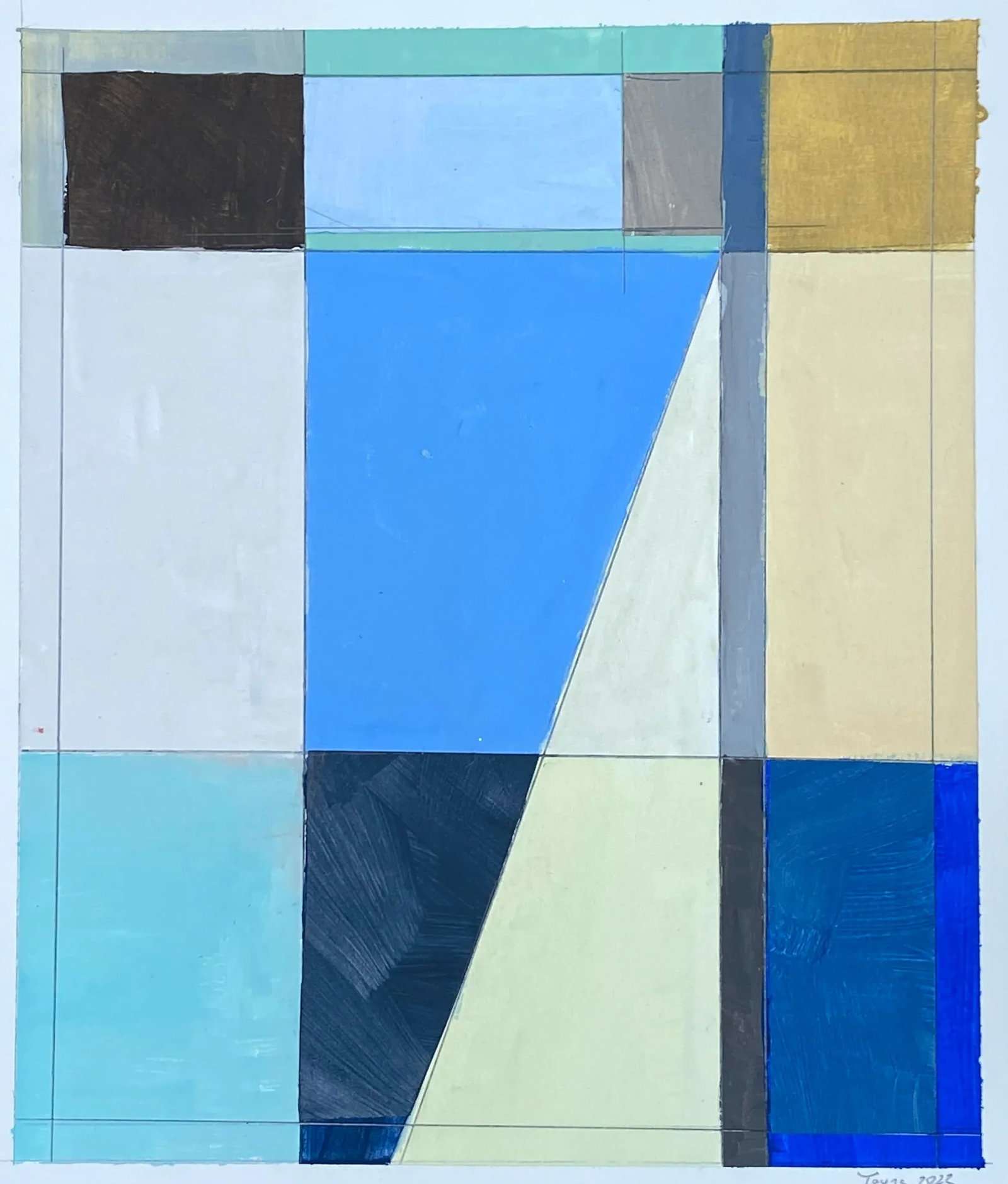 Bryan Young Original Lake Series, Painted Collage Abstract Landscape on Paper - 4