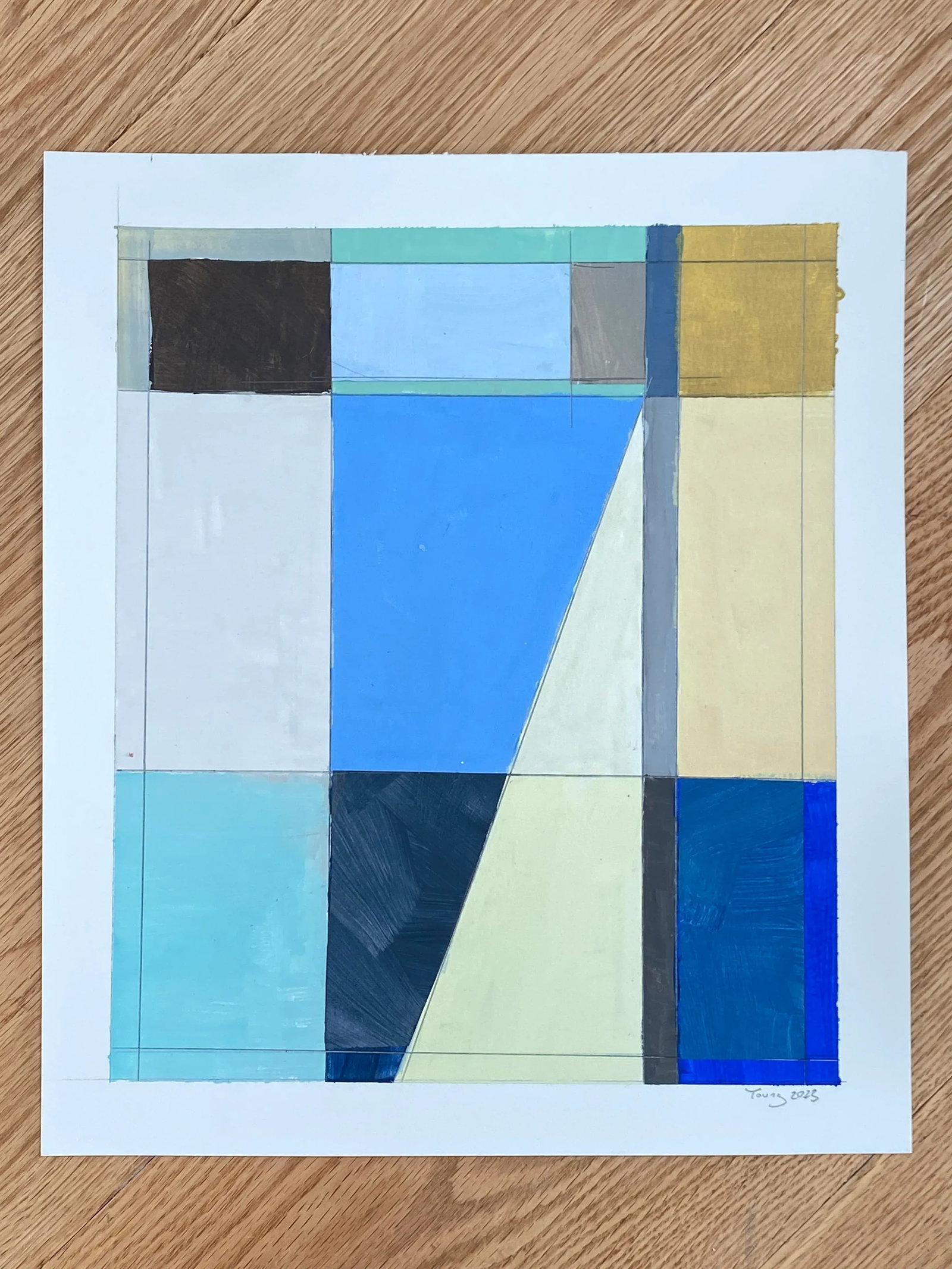 Bryan Young Original Lake Series, Painted Collage Abstract Landscape on Paper - 5