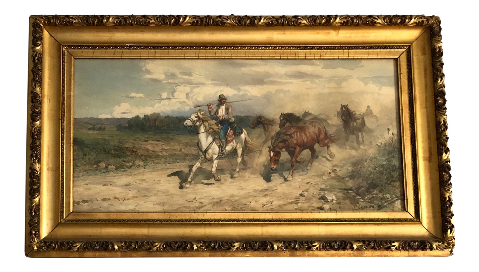 Original Watercolor Painting by Enrico Henri Coleman (1846-1911): This is a beautiful original watercolor painting by Enrico Henri Coleman, signed "H. Coleman-Roma" in the lower right corner. It is in excellent condition with incredibly bright colors and no