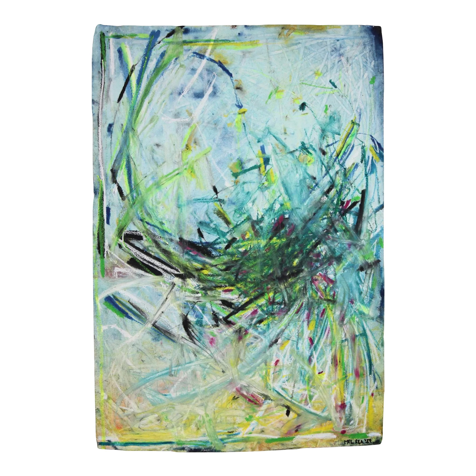 Happy Hour Original Abstract Expressionist Watercolor Drawing by Mel Rea: Drawing title :: Happy Hour :: 40"x27.25" (frame not included) :: mixed media on hand-made cotton-rag watercolor paper :: by Mel Rea "I paint to create a momentary window of stillness: evoking calm,