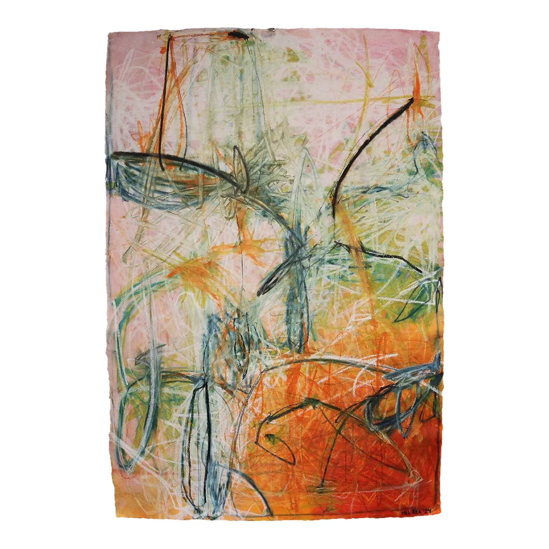 Didn't See That Coming Original Contemporary Abstract Mixed-Media Painting by Mel Rea: Drawing title :: Didn't See That Coming :: 40"x27" (frame not included) :: mixed media on handmade cotton-rag watercolor paper :: by Mel Rea "I paint to create a momentary window of stillness: evoking