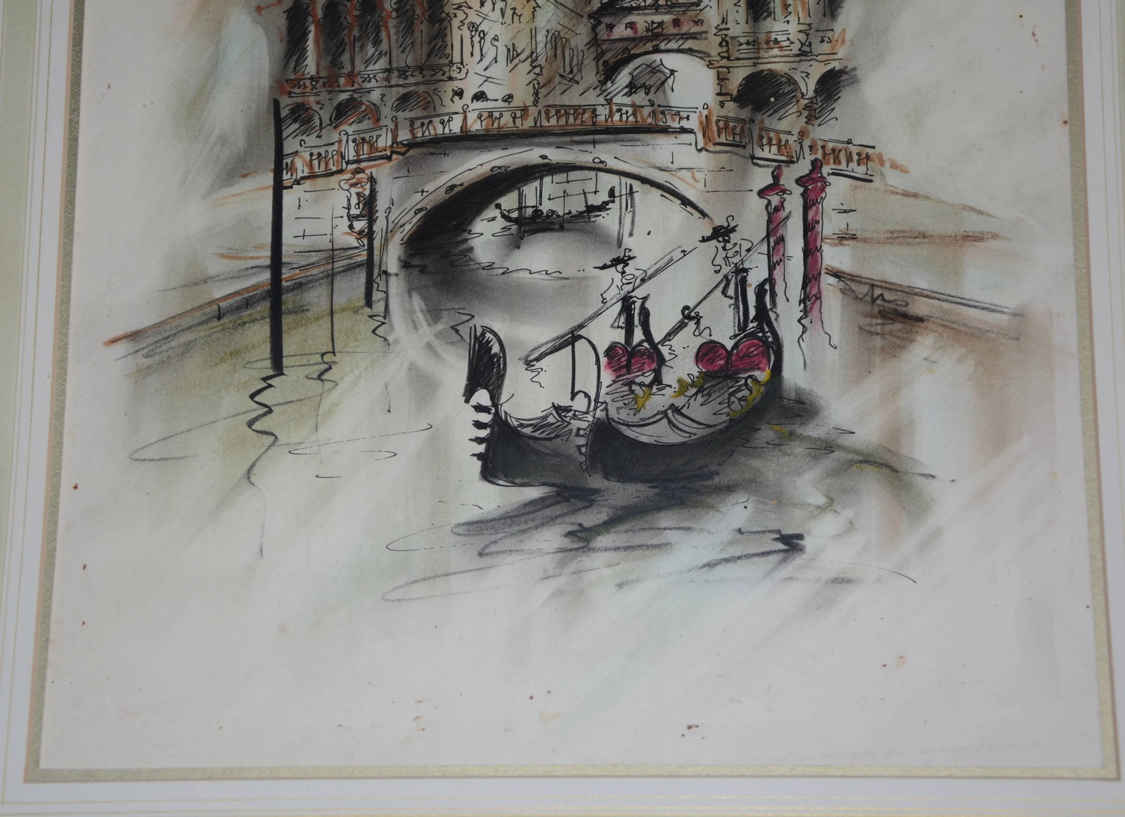 Midcentury Framed Venetian Watercolor Artist Signed - 2
