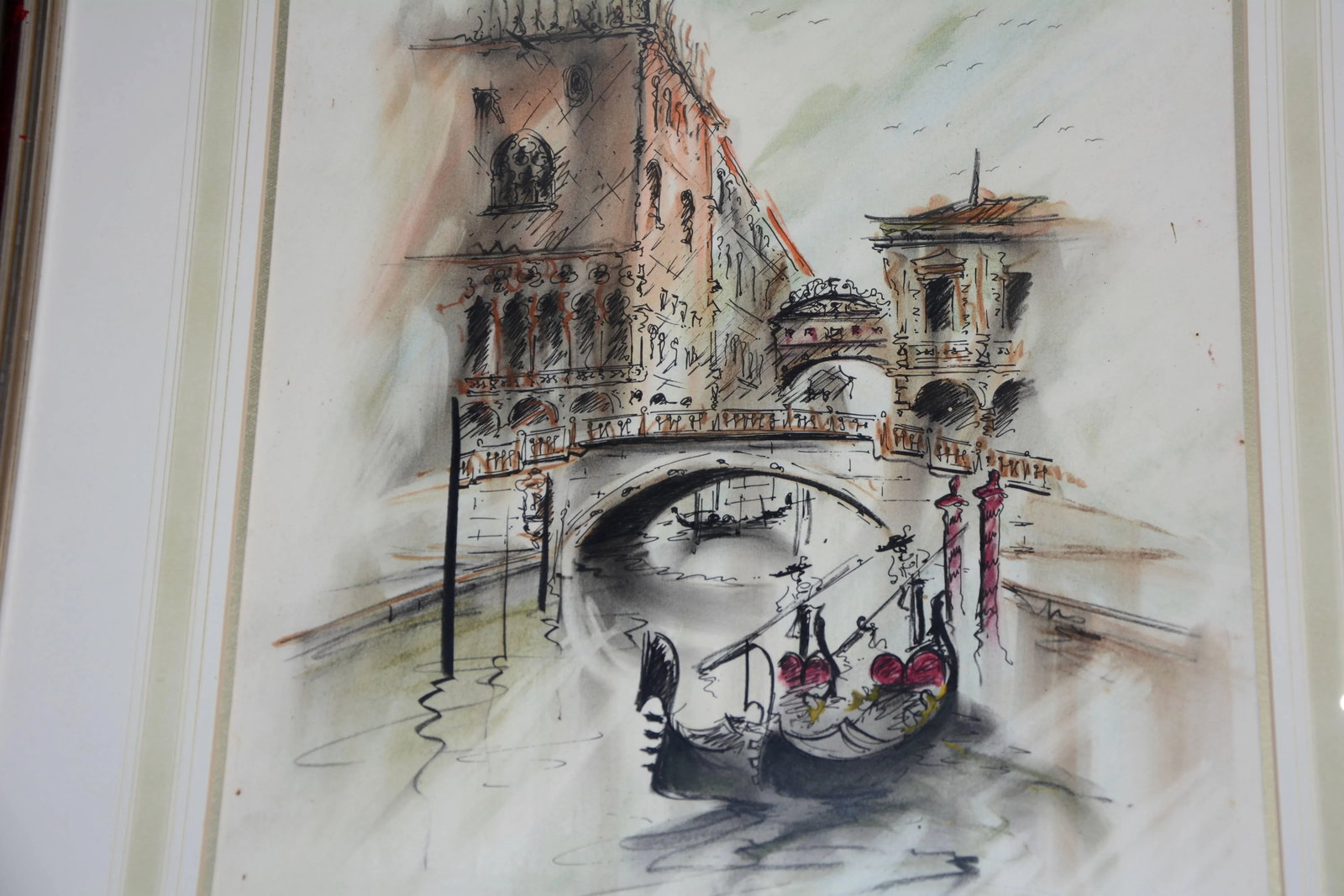 Midcentury Framed Venetian Watercolor Artist Signed - 3