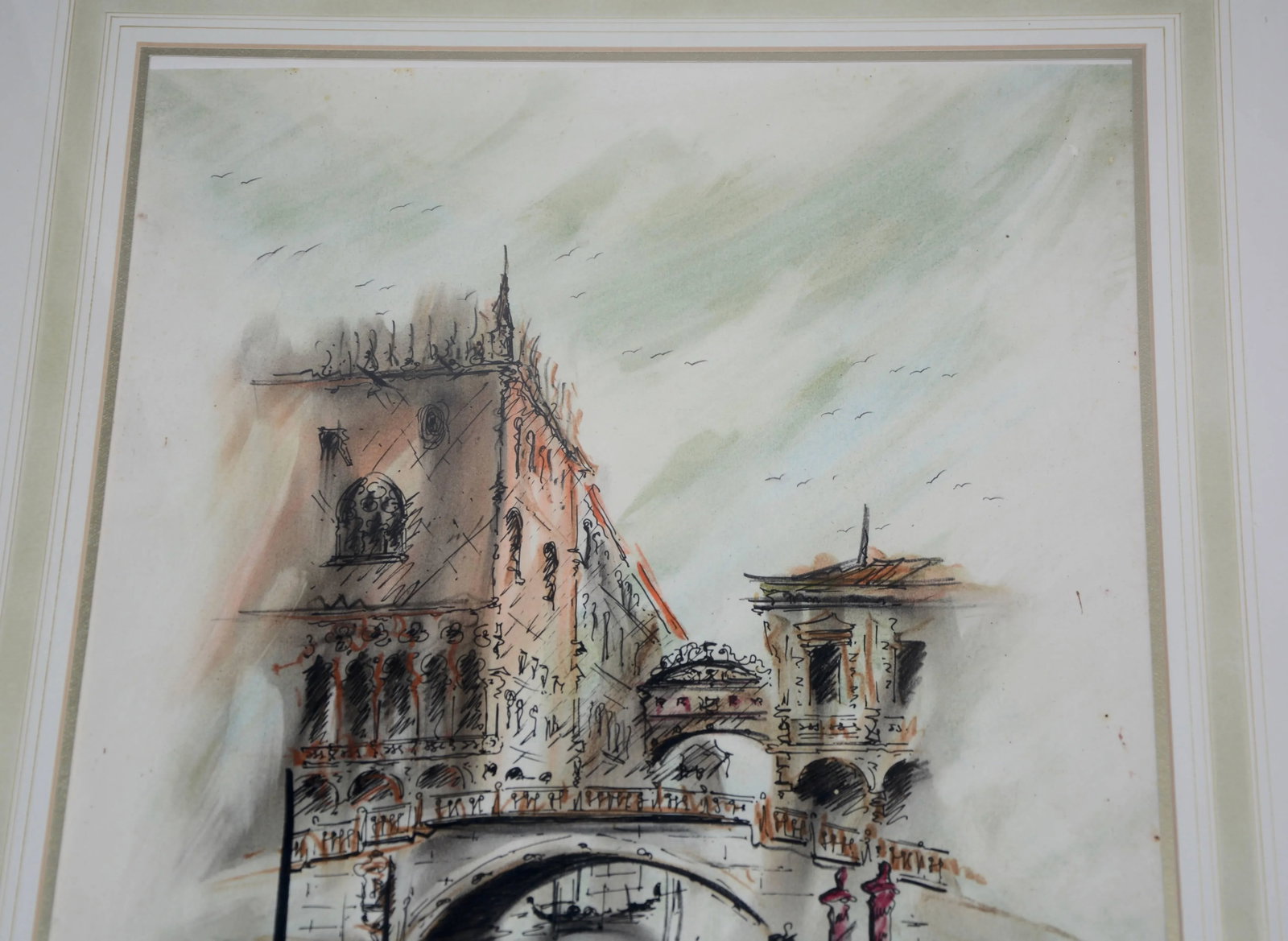 Midcentury Framed Venetian Watercolor Artist Signed - 4