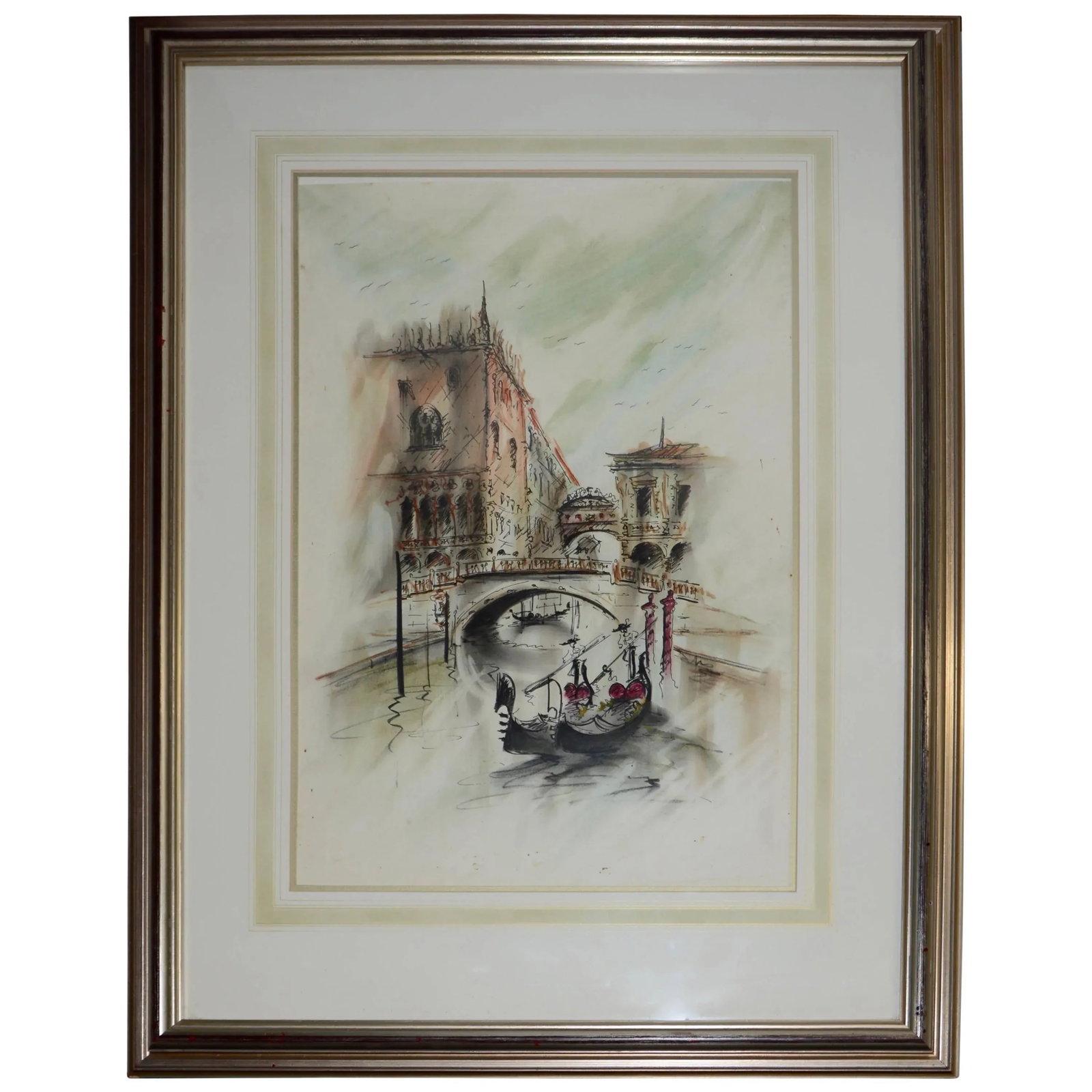 Midcentury Framed Venetian Watercolor Artist Signed - 9