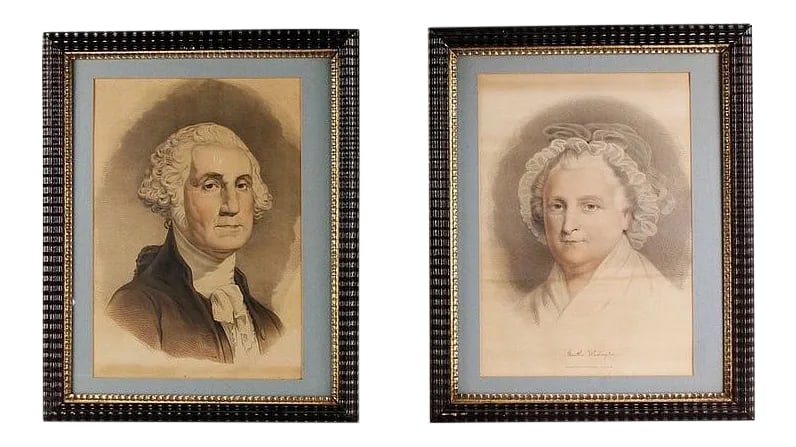 Late 19th Century Antique Currier & Ives George and Martha Washington Prints - A Pair: Currier & Ives, Washington and Martha, two hand-colored lithograph prints. Sold as a pair. American, 1870s. Original frames. Condition: Alterations: Original Condition Unaltered Imperfections: Some
