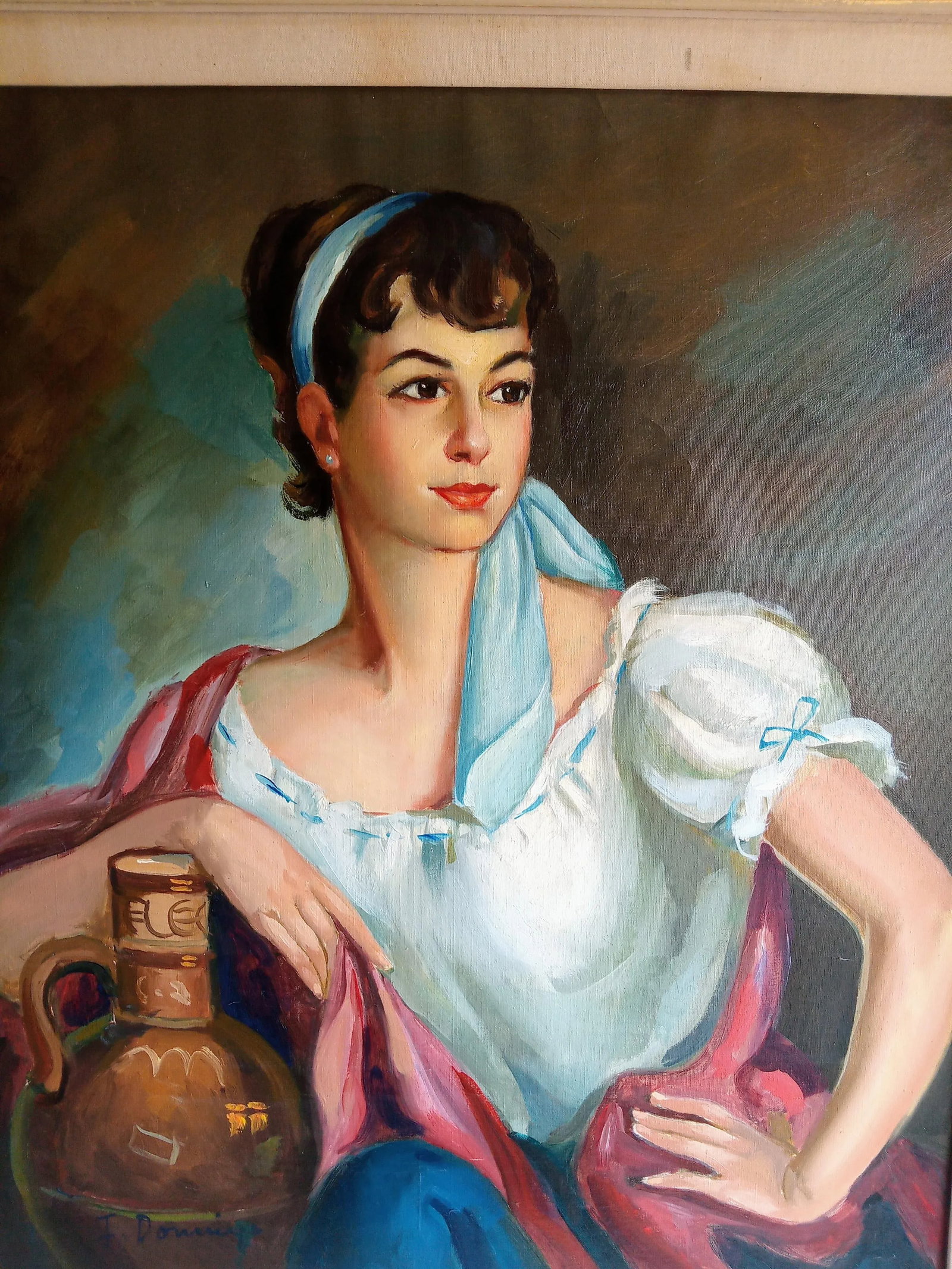 Mid 20th Century Original Portrait of Spanish/Italian Country Girl - 2