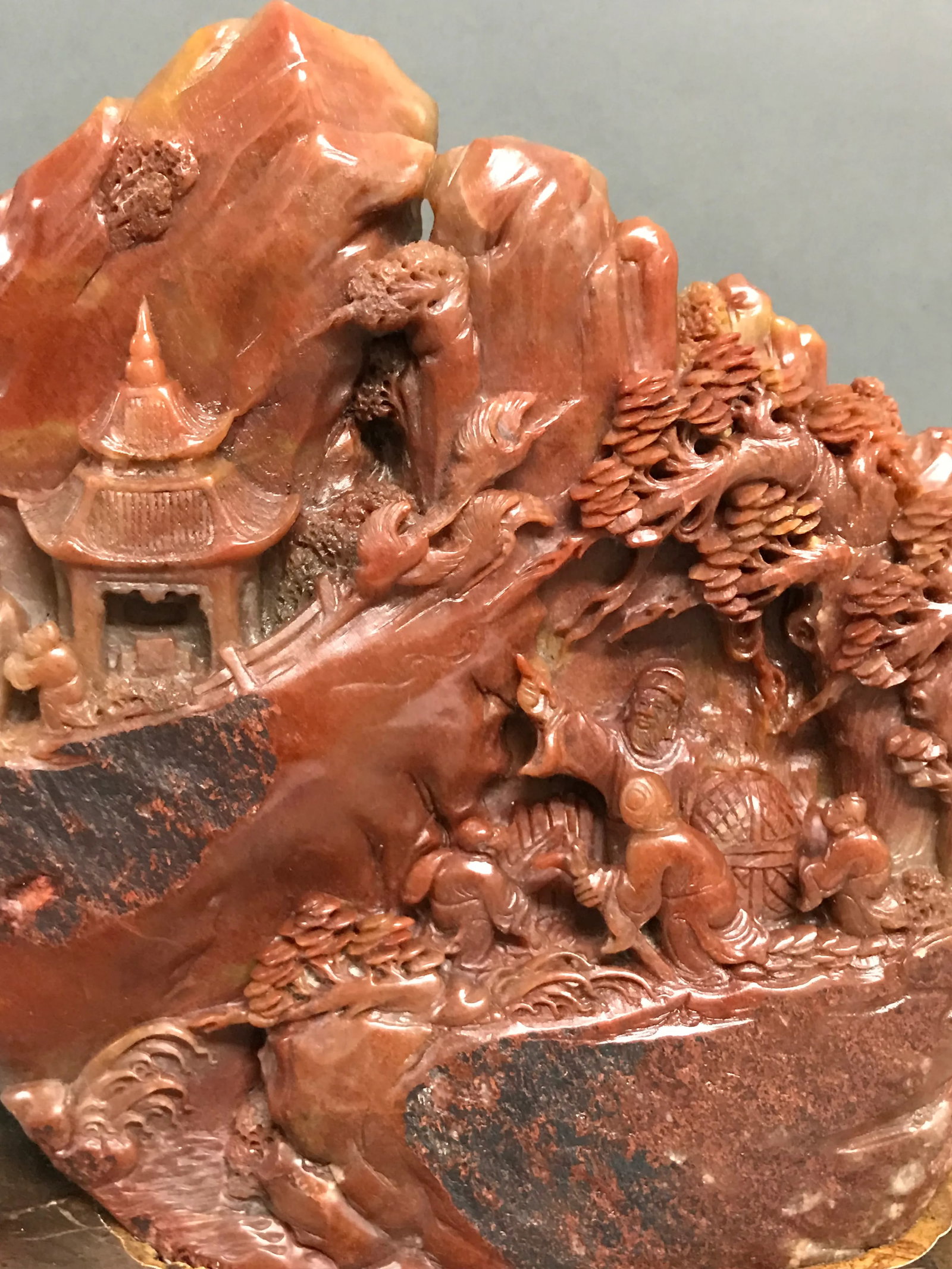 Chinese Art Carved Soapstone Mountain Scenery With People - 10
