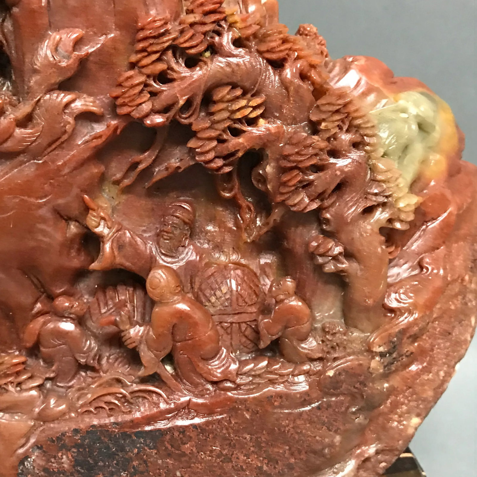 Chinese Art Carved Soapstone Mountain Scenery With People - 3