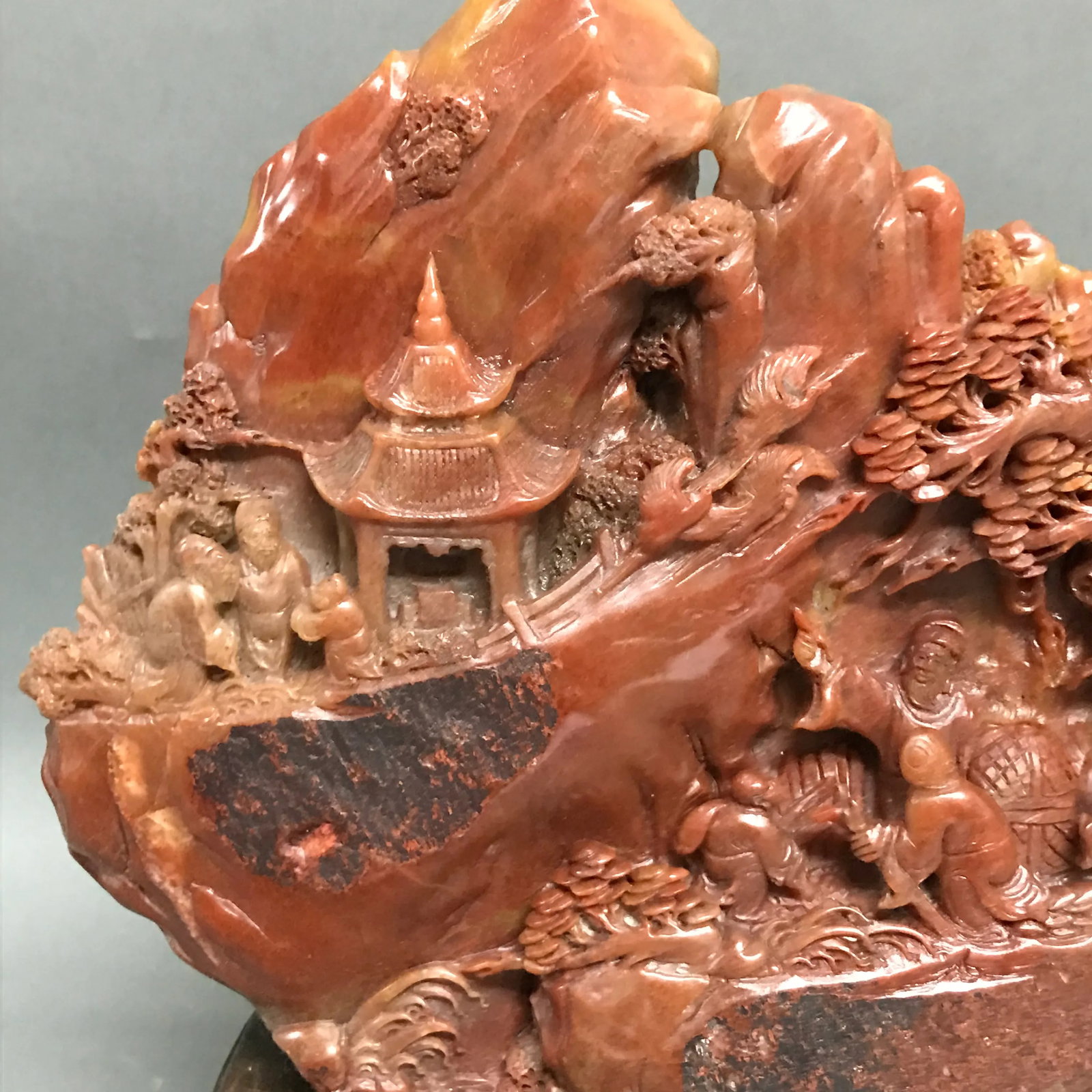 Chinese Art Carved Soapstone Mountain Scenery With People - 4