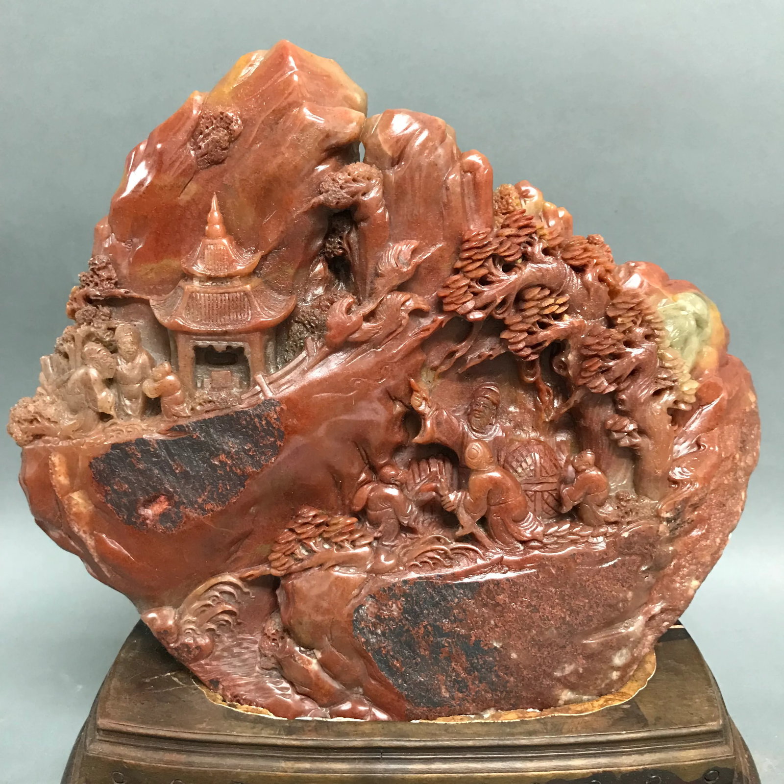 Chinese Art Carved Soapstone Mountain Scenery With People - 5