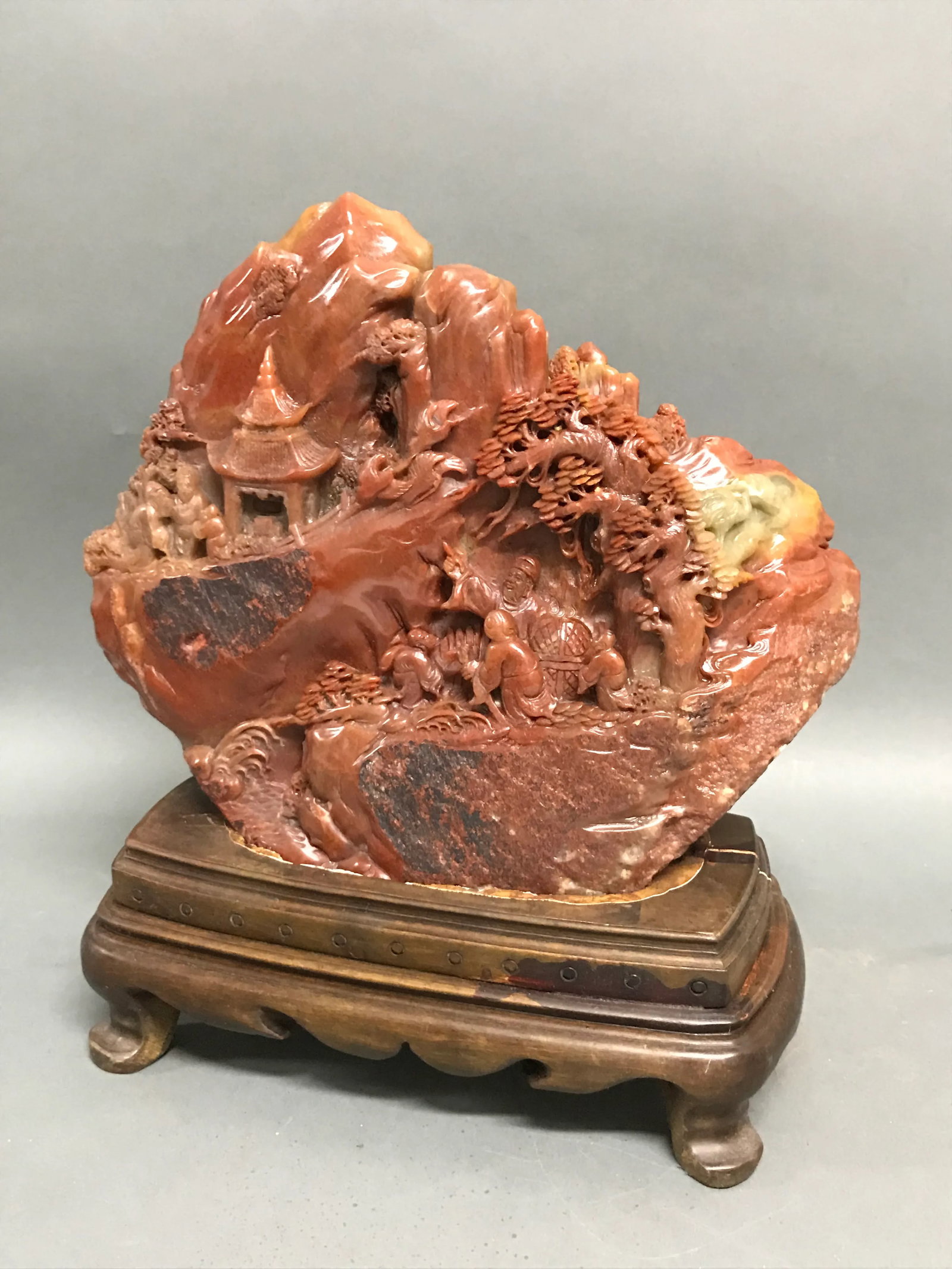 Chinese Art Carved Soapstone Mountain Scenery With People - 6