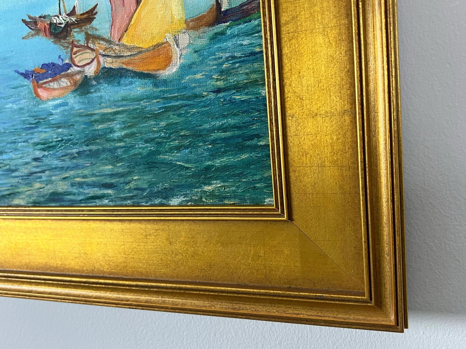 Late 20th Century Nautical Seascape Painting of Venice With Gilt Frame - 5