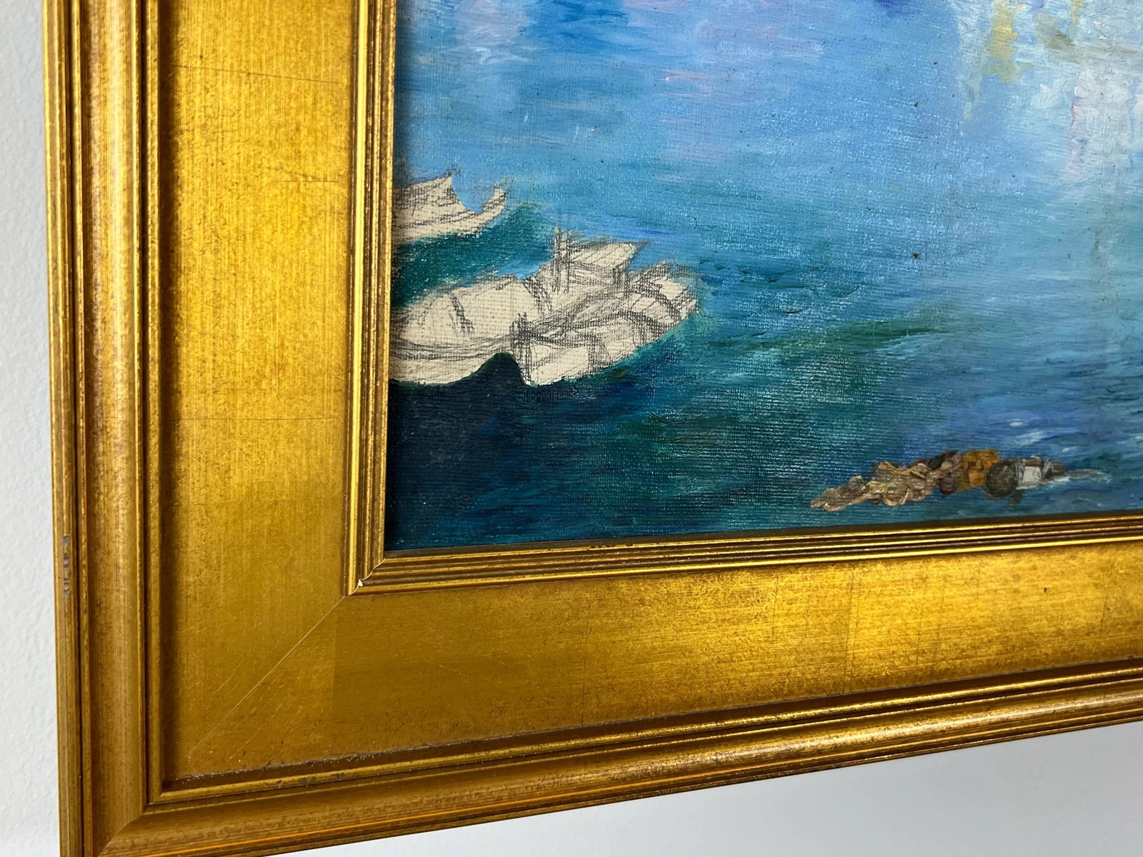 Late 20th Century Nautical Seascape Painting of Venice With Gilt Frame - 6
