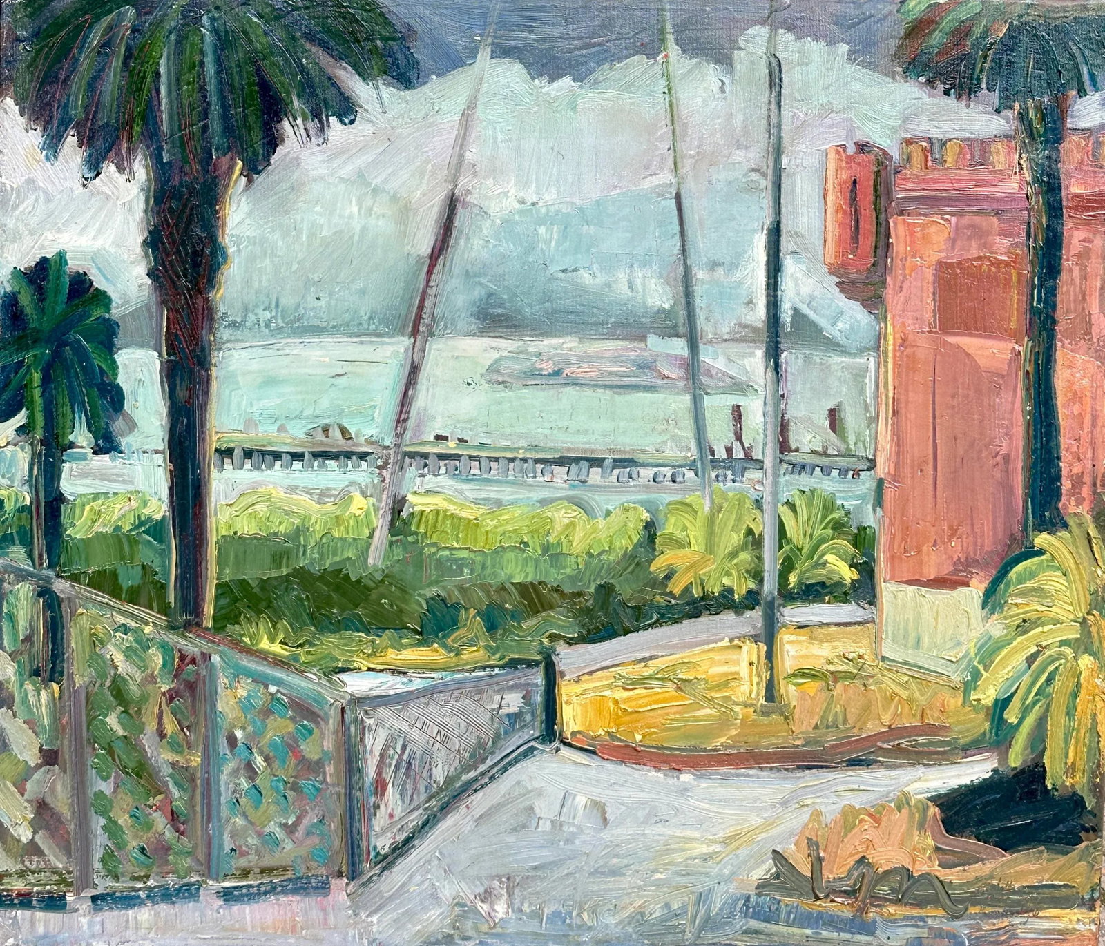 Original Oil Expressionist Landscape Hartman 2007: Painted en plein air on canvas on a hand built stretcher. This was done Winehaven on San Francisco Bay. It measures 28" tall x 32". Condition: Imperfections: No Imperfections Origin: United States