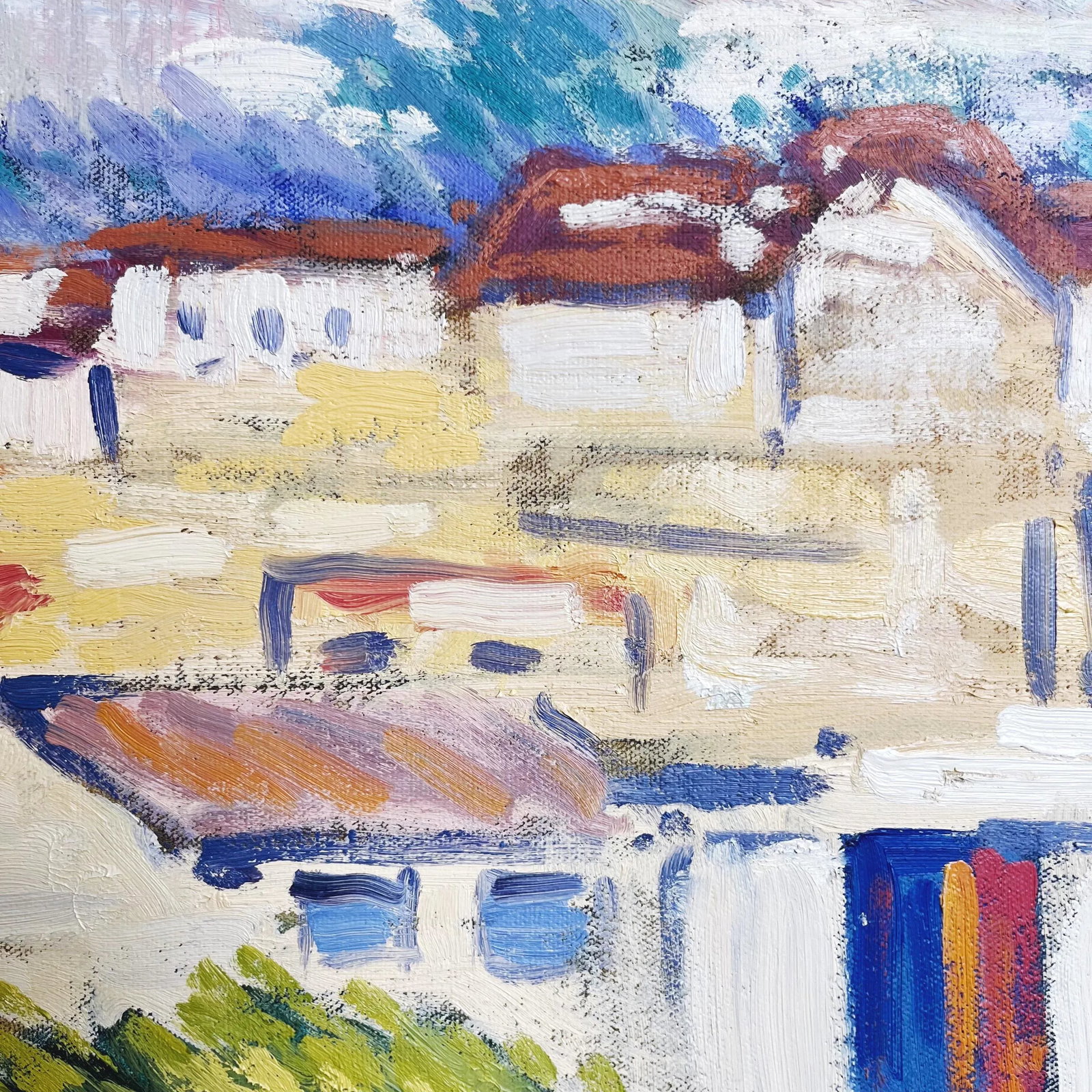 Vintage Impressionist Village Original Oil Painting - 3