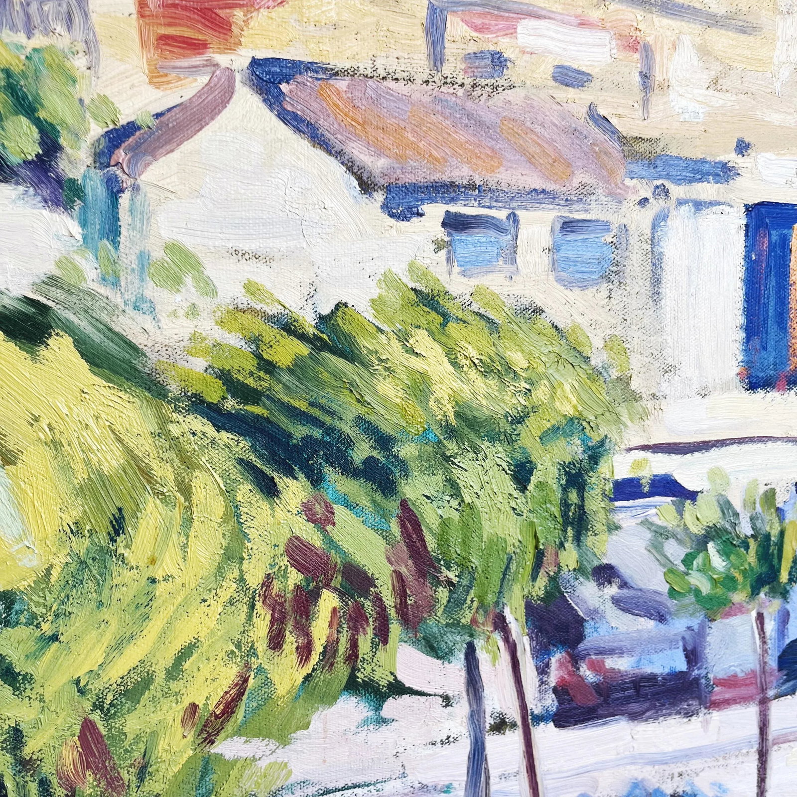Vintage Impressionist Village Original Oil Painting - 4