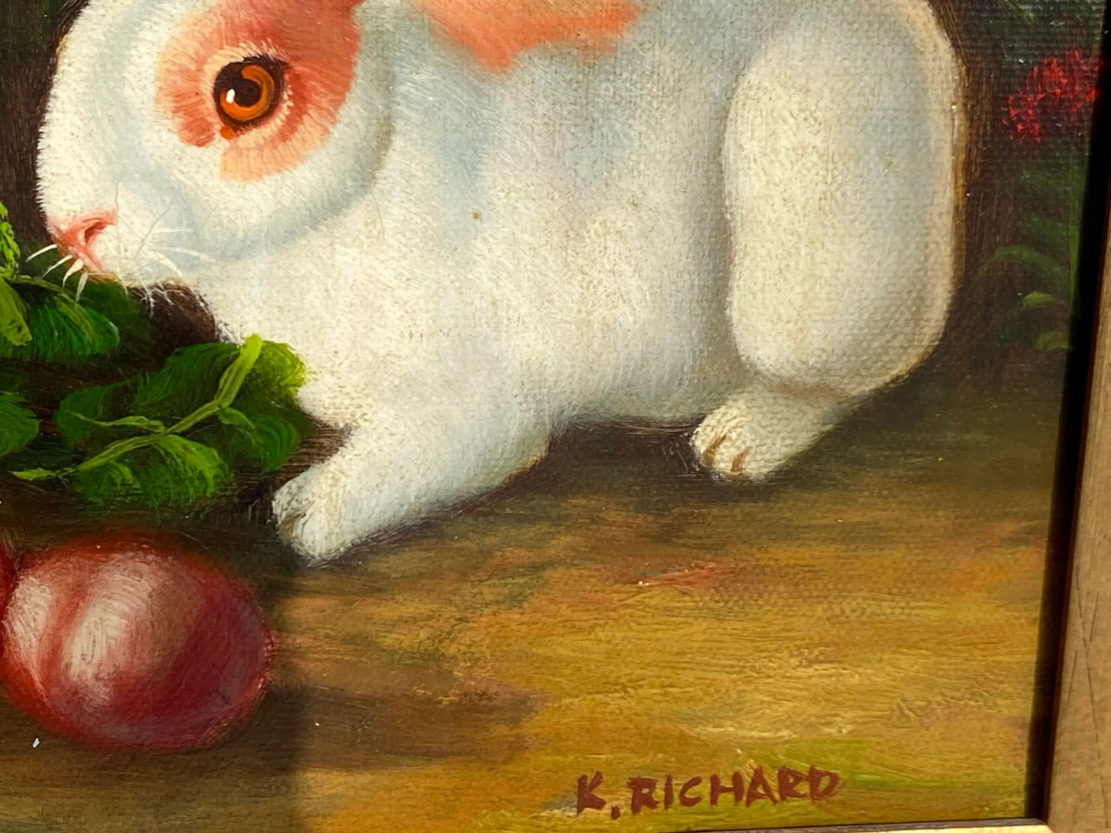 Bunny Rabbits With Radish Painting- Mid 20th C. - 3