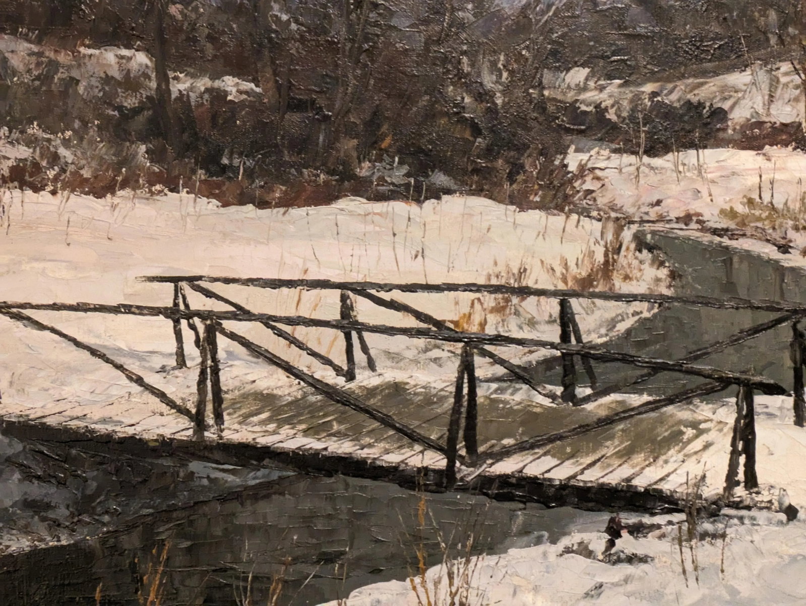 Winter Bridge Scene Oil Painting by Argentinian Segundo Huertas (1923-2010) - 5