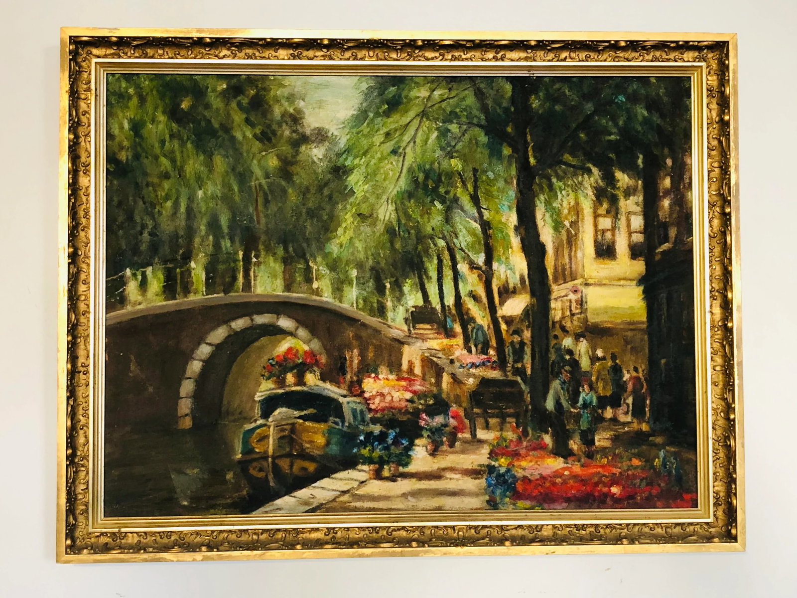 Original Oil on Canvas Painting of Delft Flower Market Style of Ben Viegers - 10