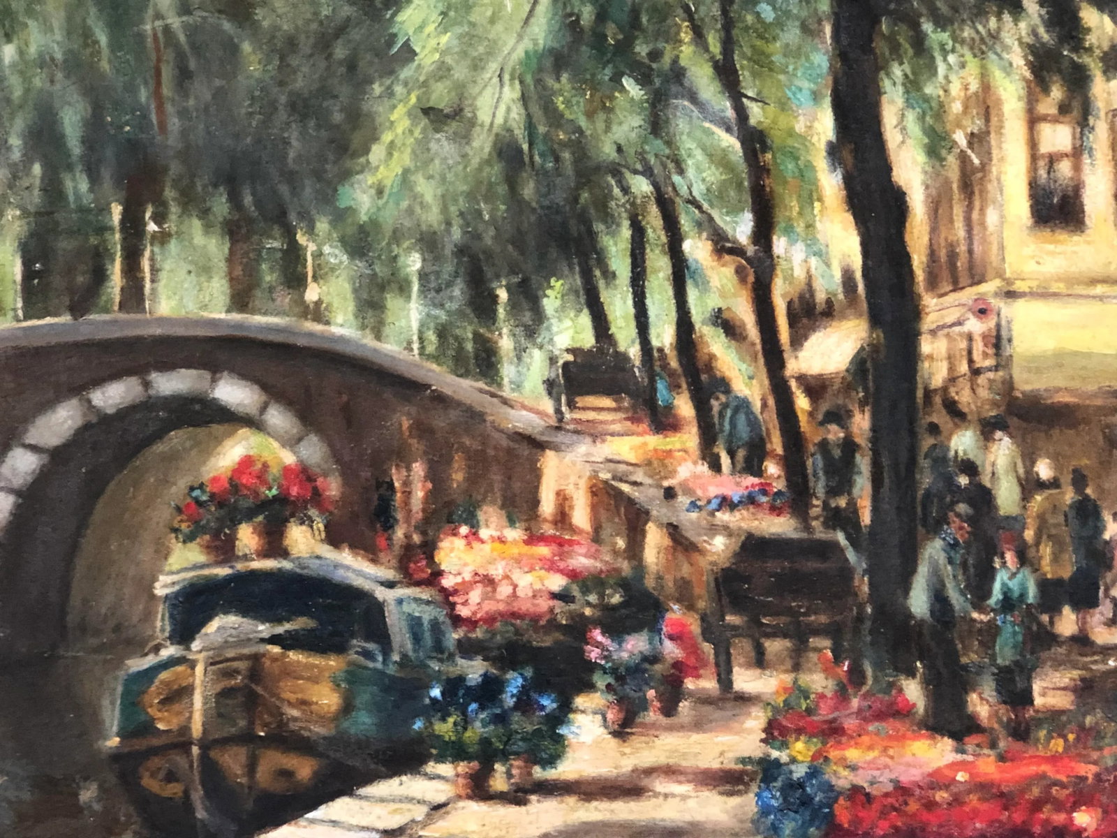 Original Oil on Canvas Painting of Delft Flower Market Style of Ben Viegers - 2