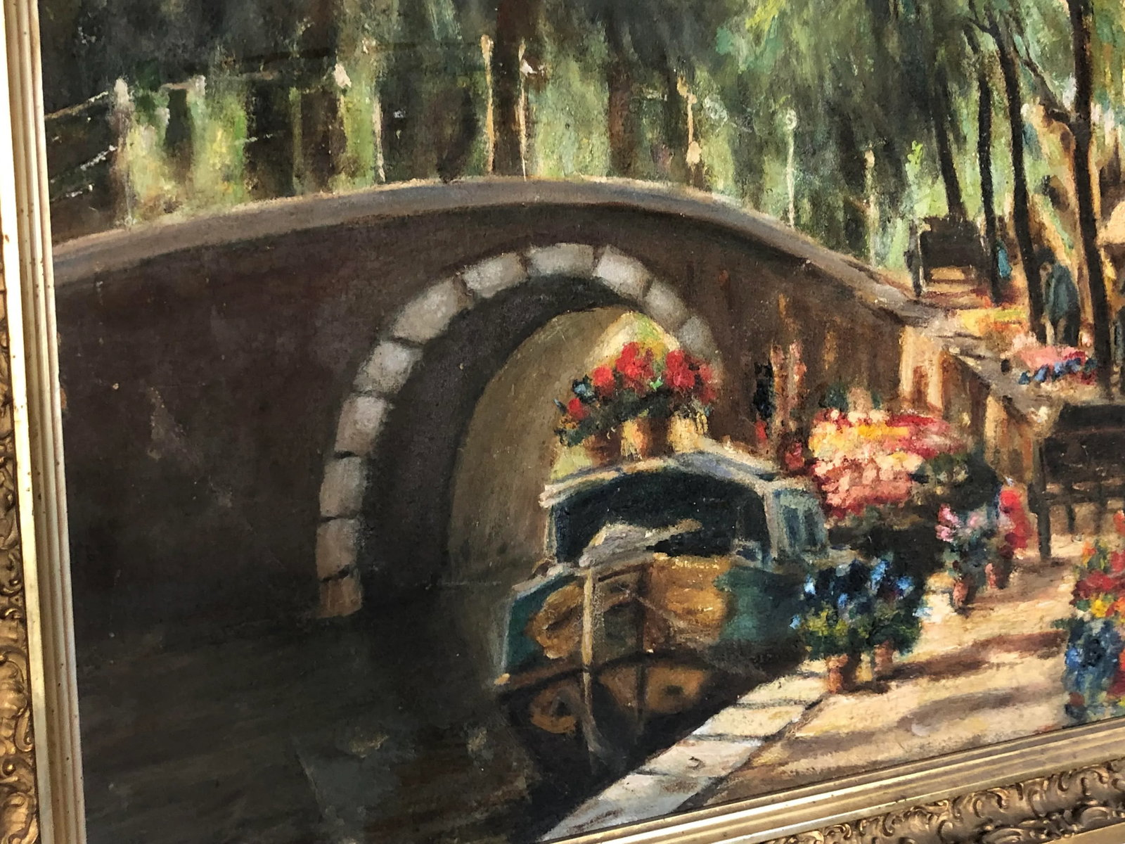 Original Oil on Canvas Painting of Delft Flower Market Style of Ben Viegers - 3