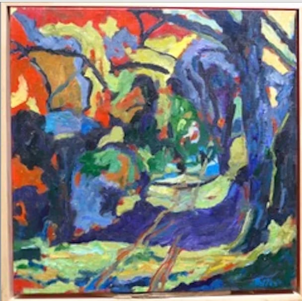 Path in the Woods in France Oil Painting Framed: Original painting from a private collection. SPRING SALE!! Over 40 people have liked this painting. Be the one to own it or give it as a gift! Contemporary oil painting of a path in the woods. The