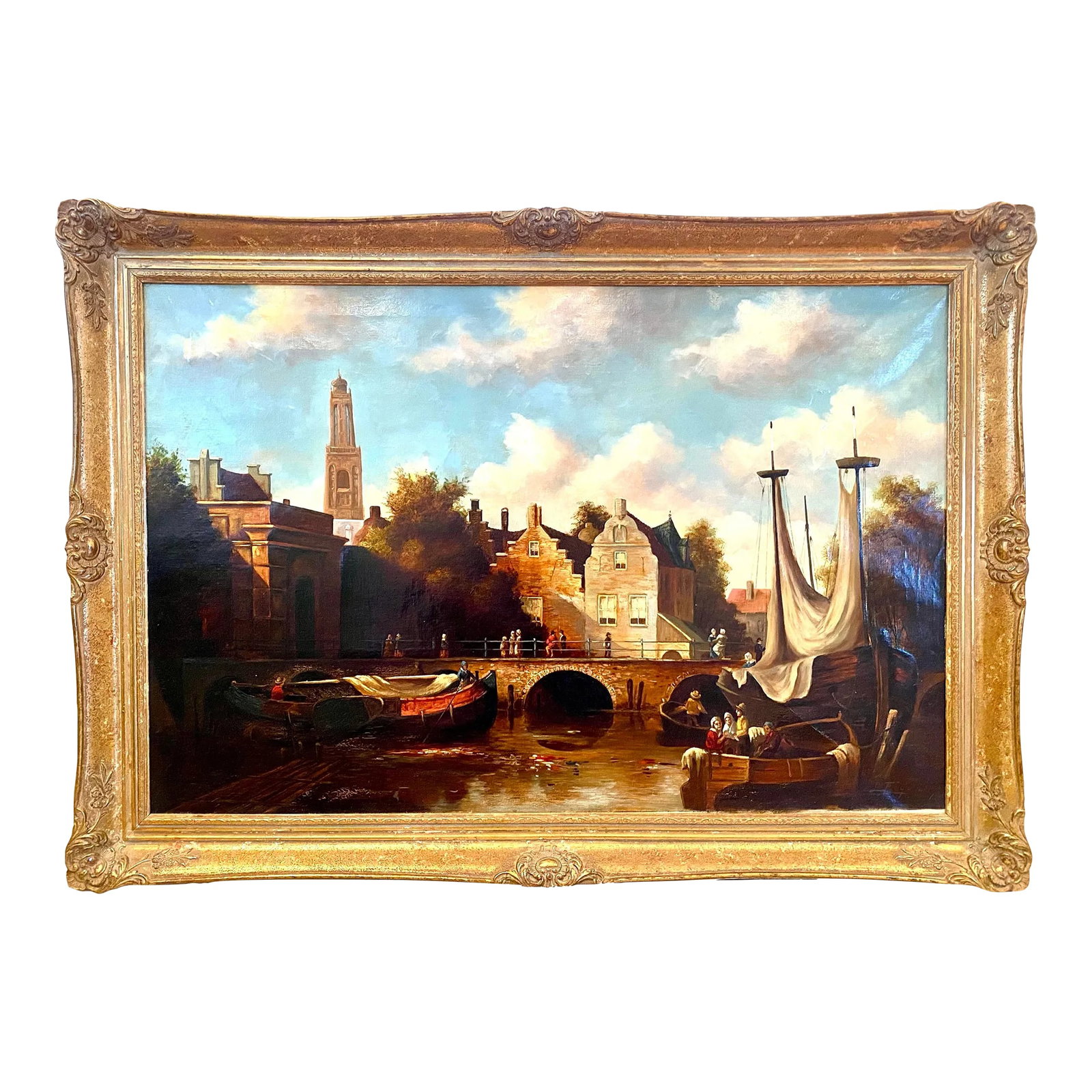 Old Masters Style Dutch Landscape Painting by Leon Arie Feijen, Ornately Framed (1 of 12)