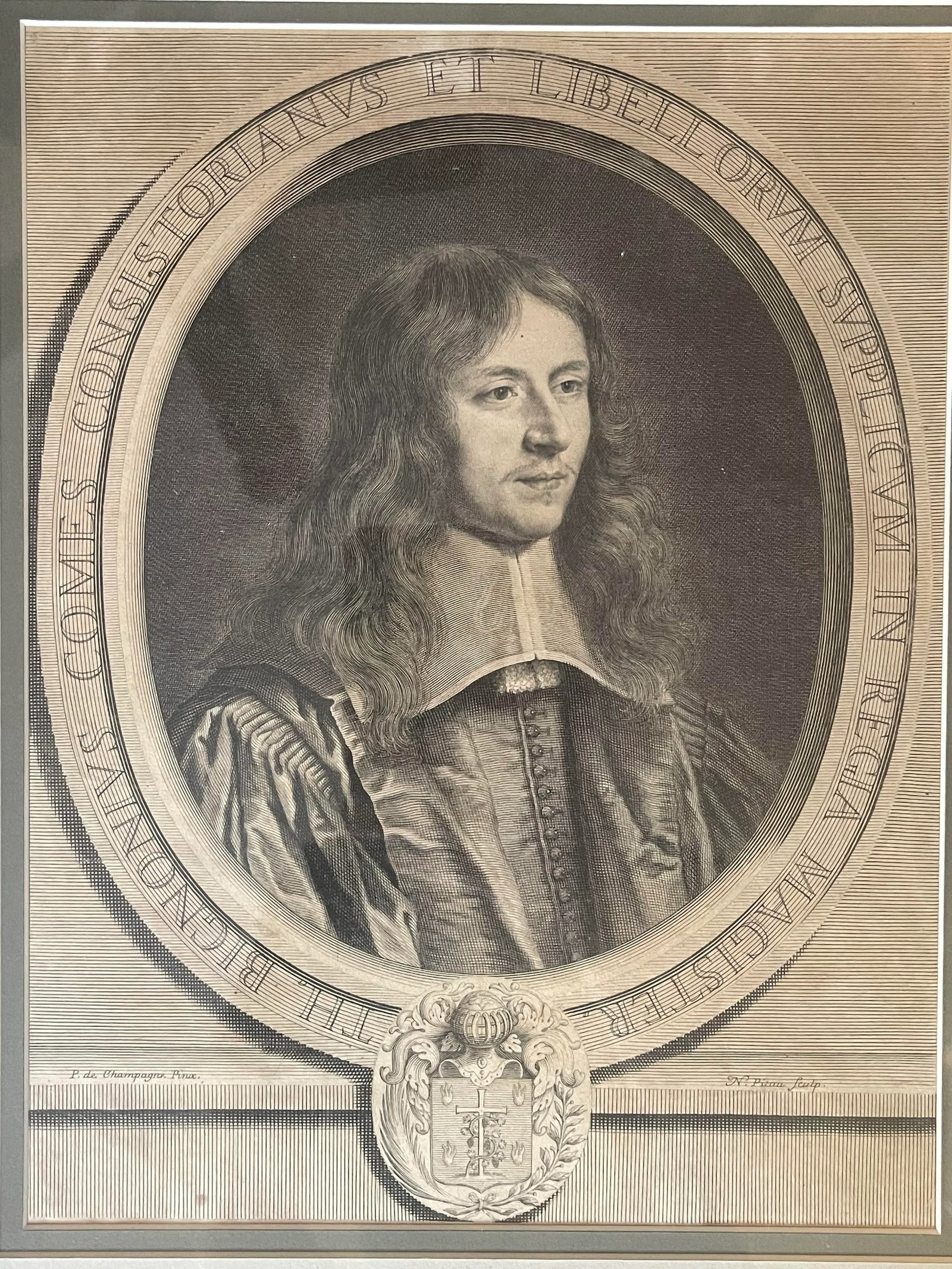 1669 Theodore Dignonius Portrait After Champagne & by Pitau Engraving Antique - 2