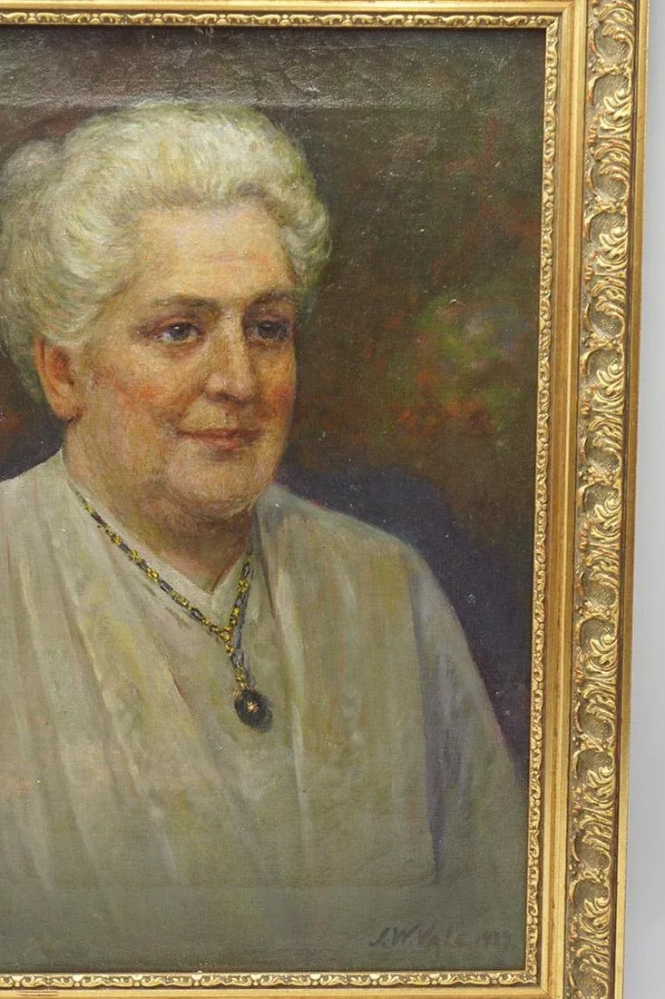 Jw Vale Oil on Canvas Portrait of an Older Woman Gold Ornate Frame 1929 - 3