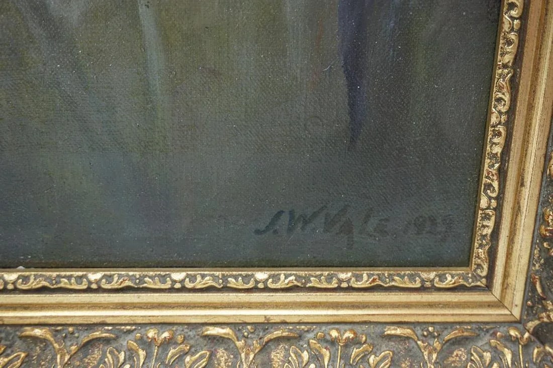 Jw Vale Oil on Canvas Portrait of an Older Woman Gold Ornate Frame 1929 - 7