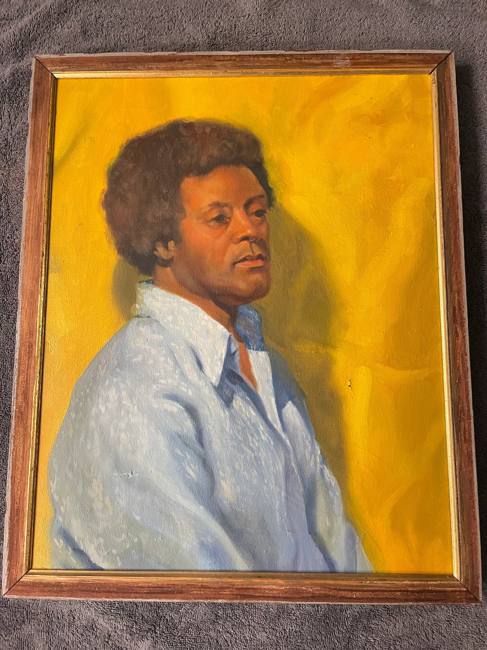 Vintage Mid Century Oil Portrait - African American Male Figure on Yellow Ground, Framed (1960s-1970 - 10