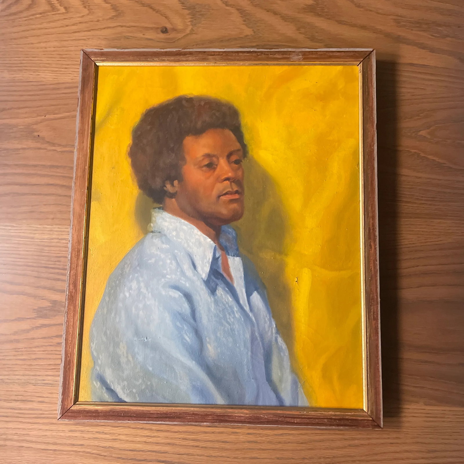 Vintage Mid Century Oil Portrait - African American Male Figure on Yellow Ground, Framed (1960s-1970 - 4