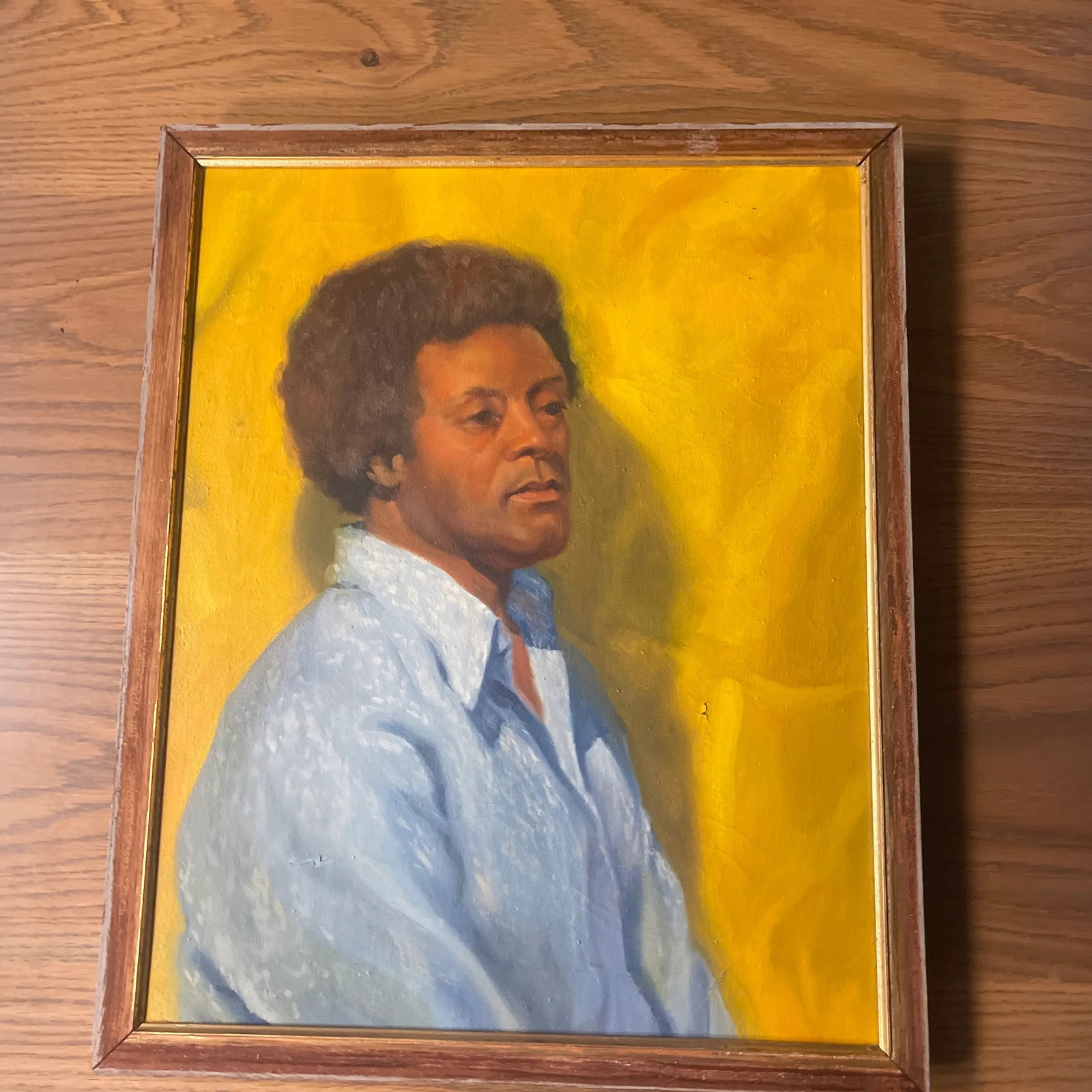 Vintage Mid Century Oil Portrait - African American Male Figure on Yellow Ground, Framed (1960s-1970 - 7