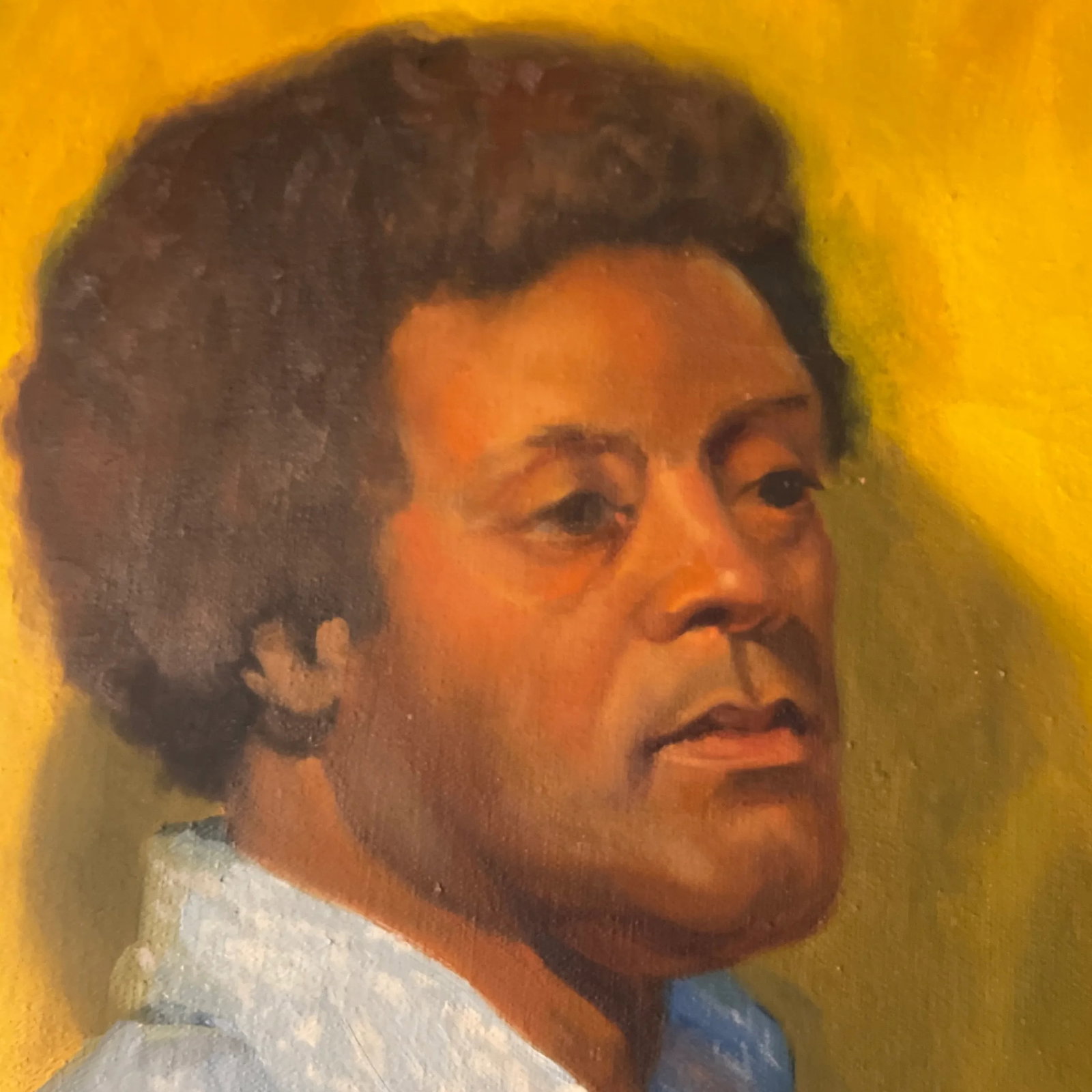 Vintage Mid Century Oil Portrait - African American Male Figure on Yellow Ground, Framed (1960s-1970 - 9