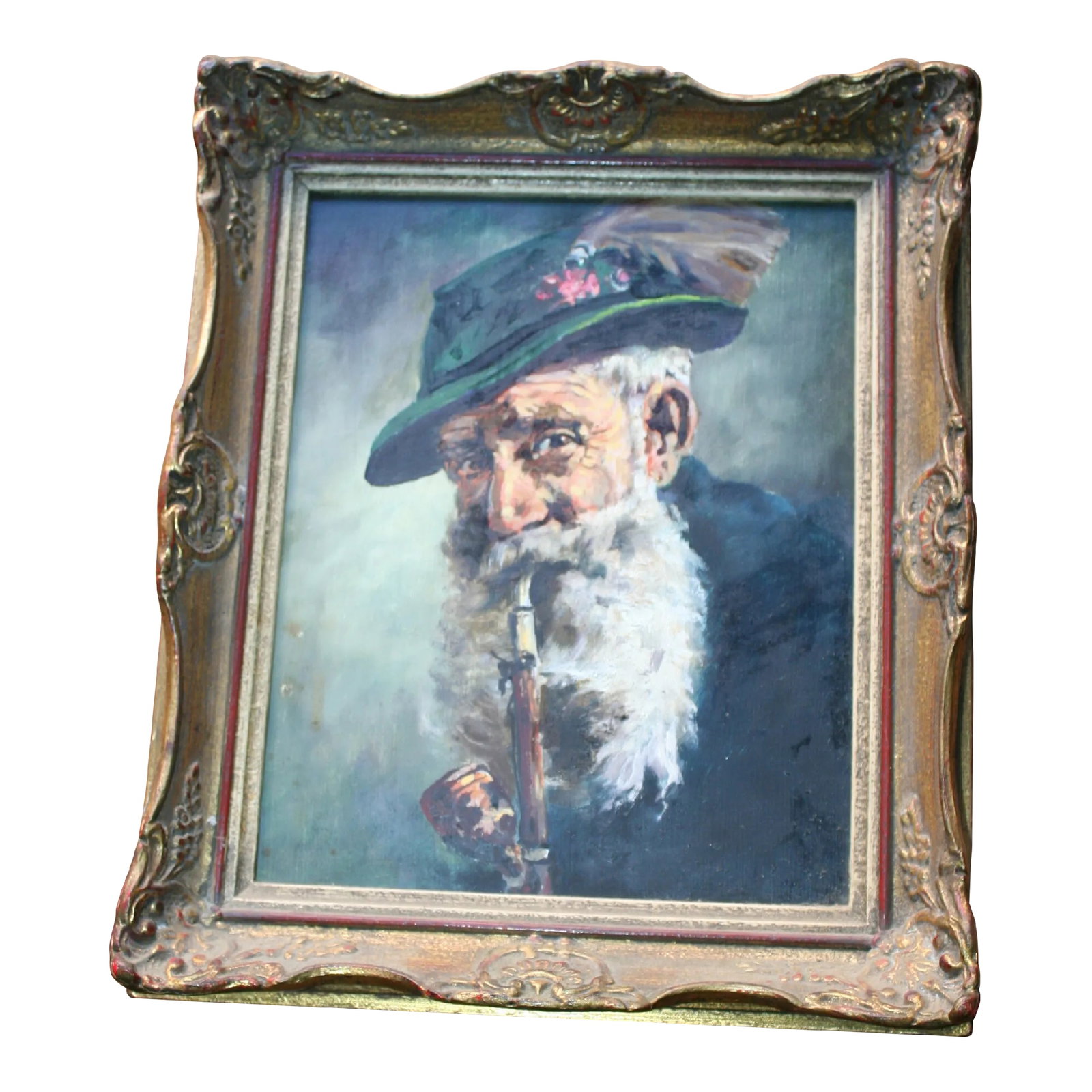 Vintage Original Oil Painting of a Man with Pipe, Framed: This is an original oil portrait of an old man smoking his pipe by German artist Fritz Heite. The smokers expression is quite unique. This art was purchased in Germany between 1950-1960's. Art size is