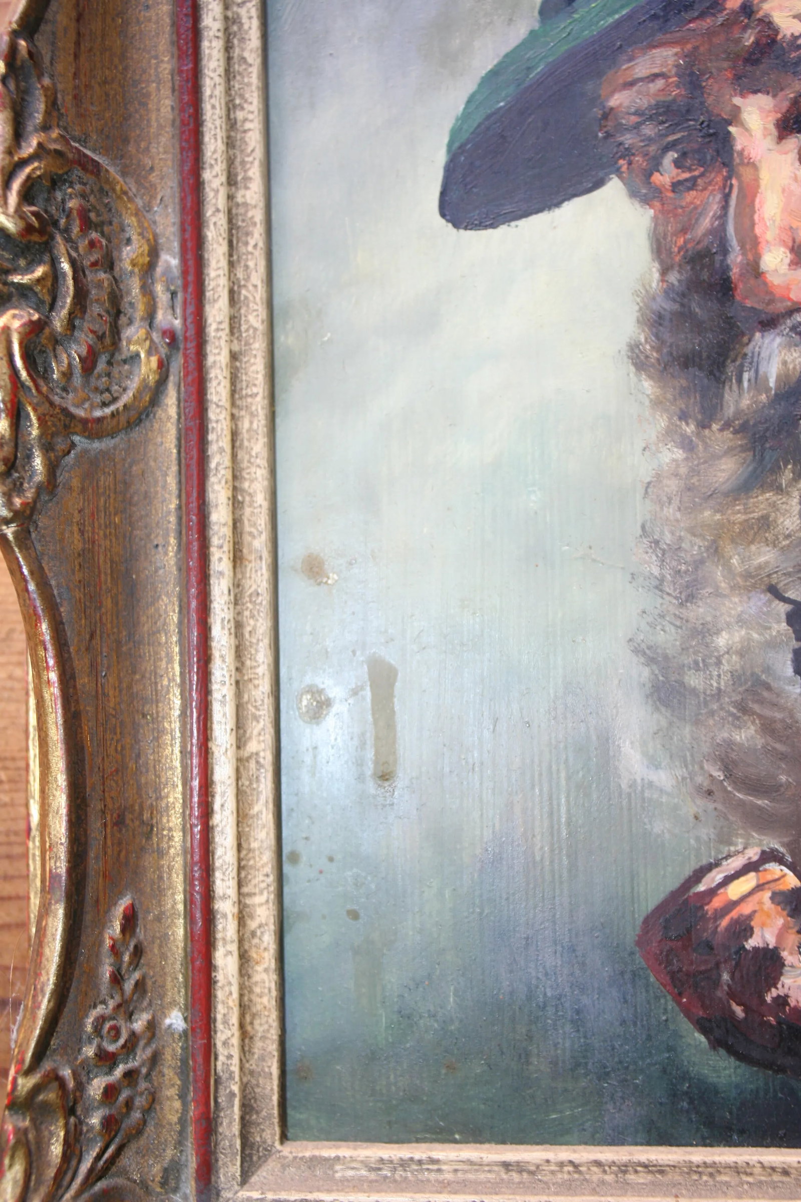 Vintage Original Oil Painting of a Man with Pipe, Framed - 3