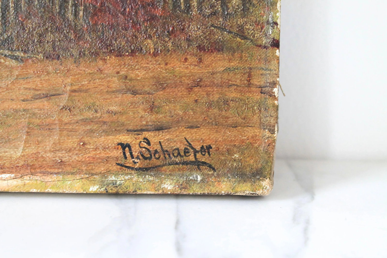 Original Oil Painting of a Church by N. Schaefer - 3