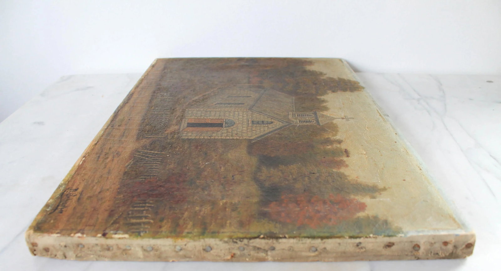 Original Oil Painting of a Church by N. Schaefer - 7