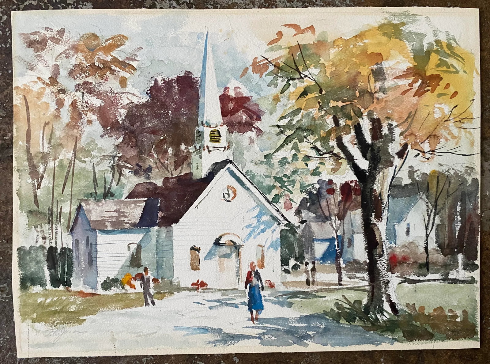 1970s Franklin Reed Jones Village Church Watercolor - 3