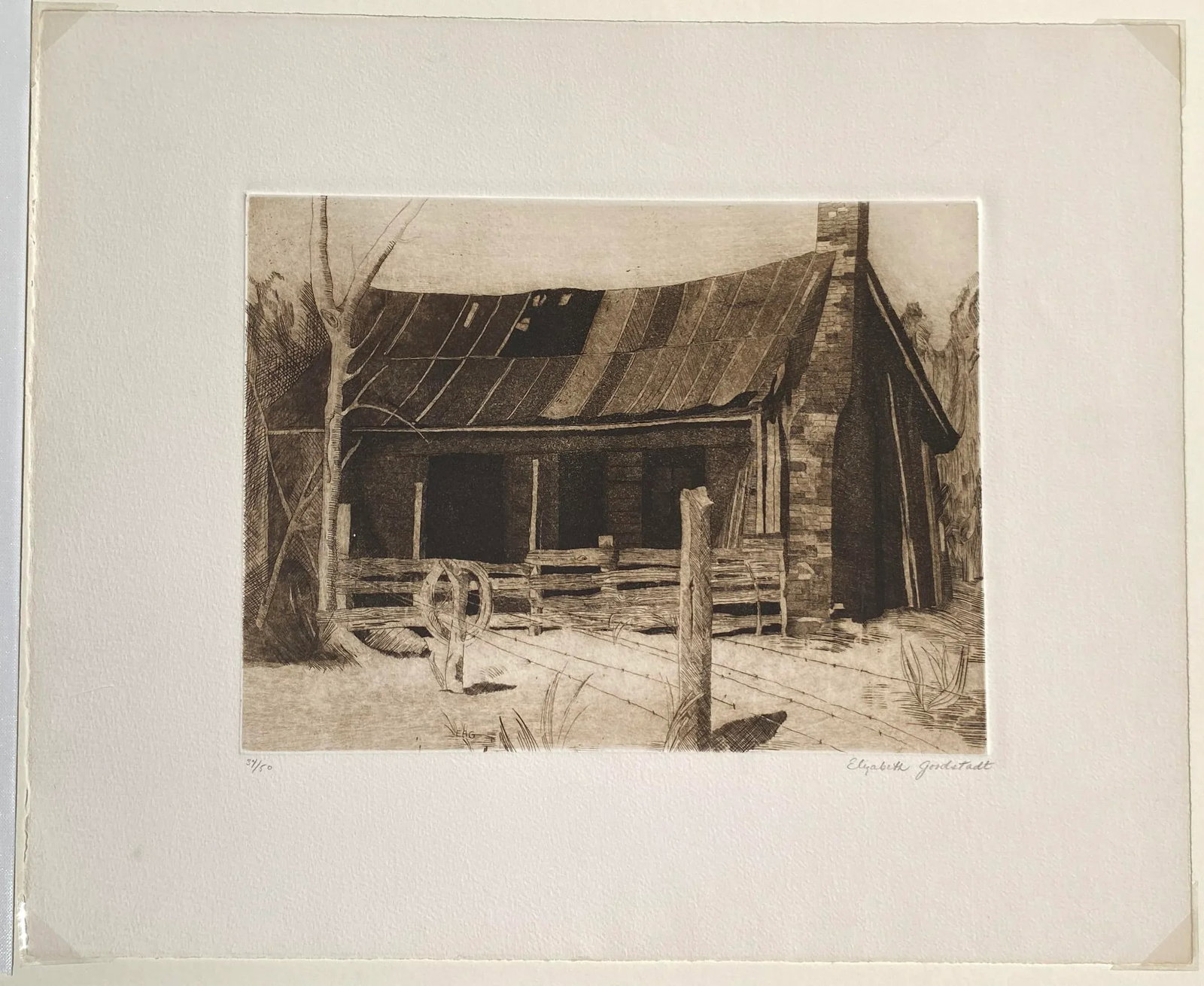 Elizabeth Goodstadt Rural Farm Scene Etching - 4