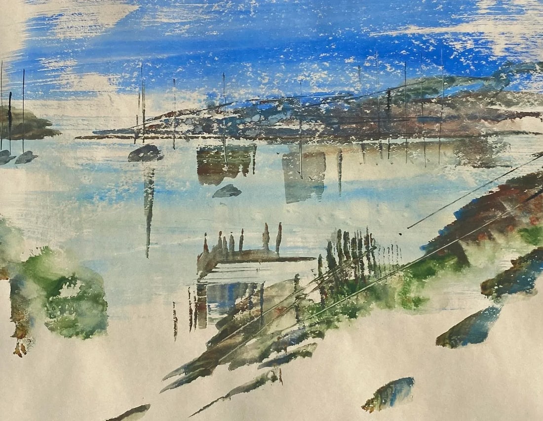 1960s Mid Century Asian Coastal Watercolor - 2