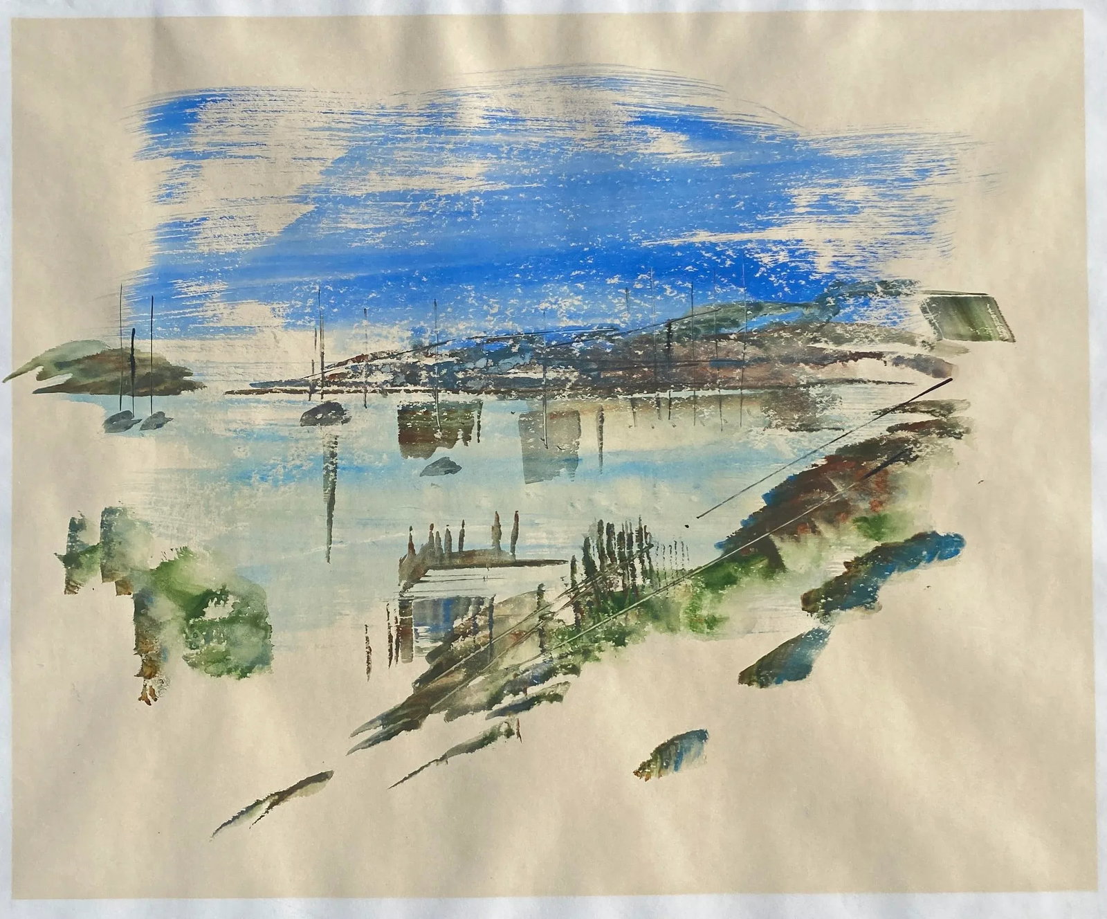 1960s Mid Century Asian Coastal Watercolor - 3