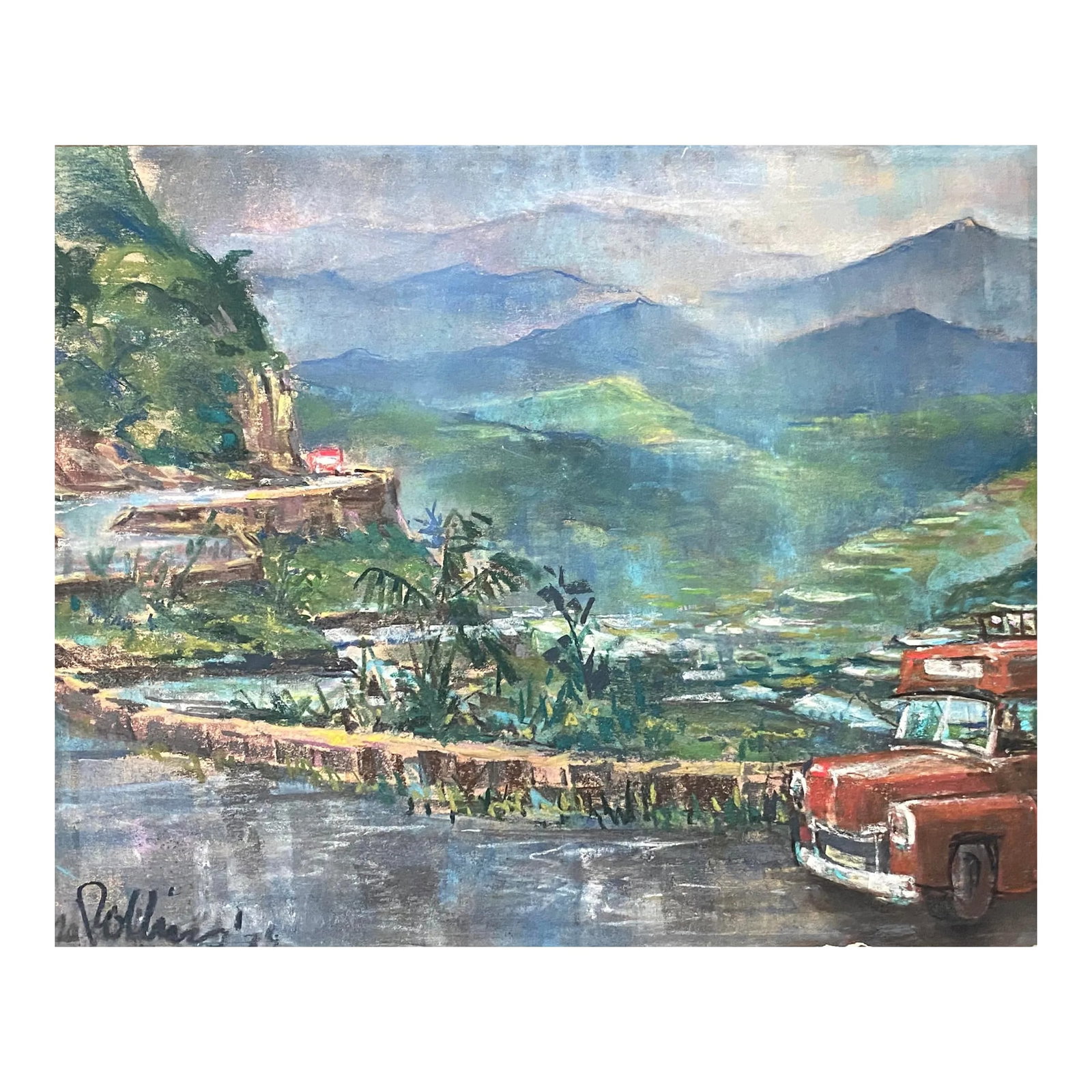 1979 Martin Rollins Appalchian Mountain Landscape: 1979 mountain landscape by Kentucky artist Martin Rollins (born 1956). Pastel on paper signed and dated lower left. Condition: Alterations: Original Condition Unaltered Imperfections: Some