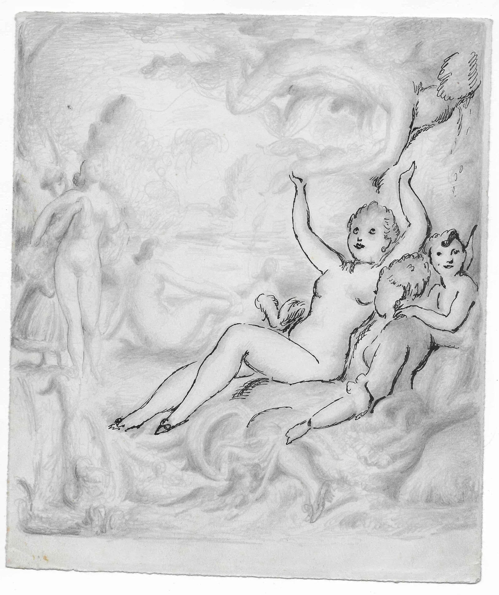 Harold Hope Read Female Nude Landscape Drawing - 2