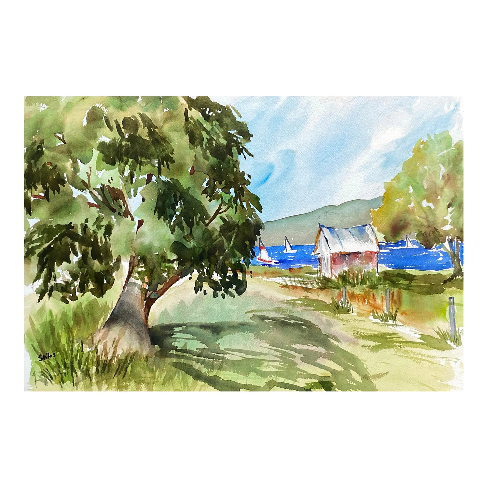 Martha Stiles Coastal Watercolor With Sailboats (1 of 2)