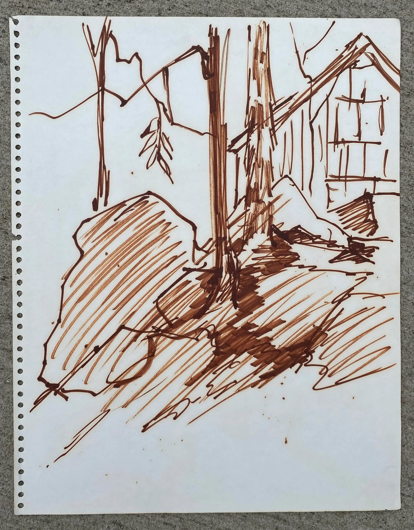 1960s Cabin Landscape Marker Drawing - 2