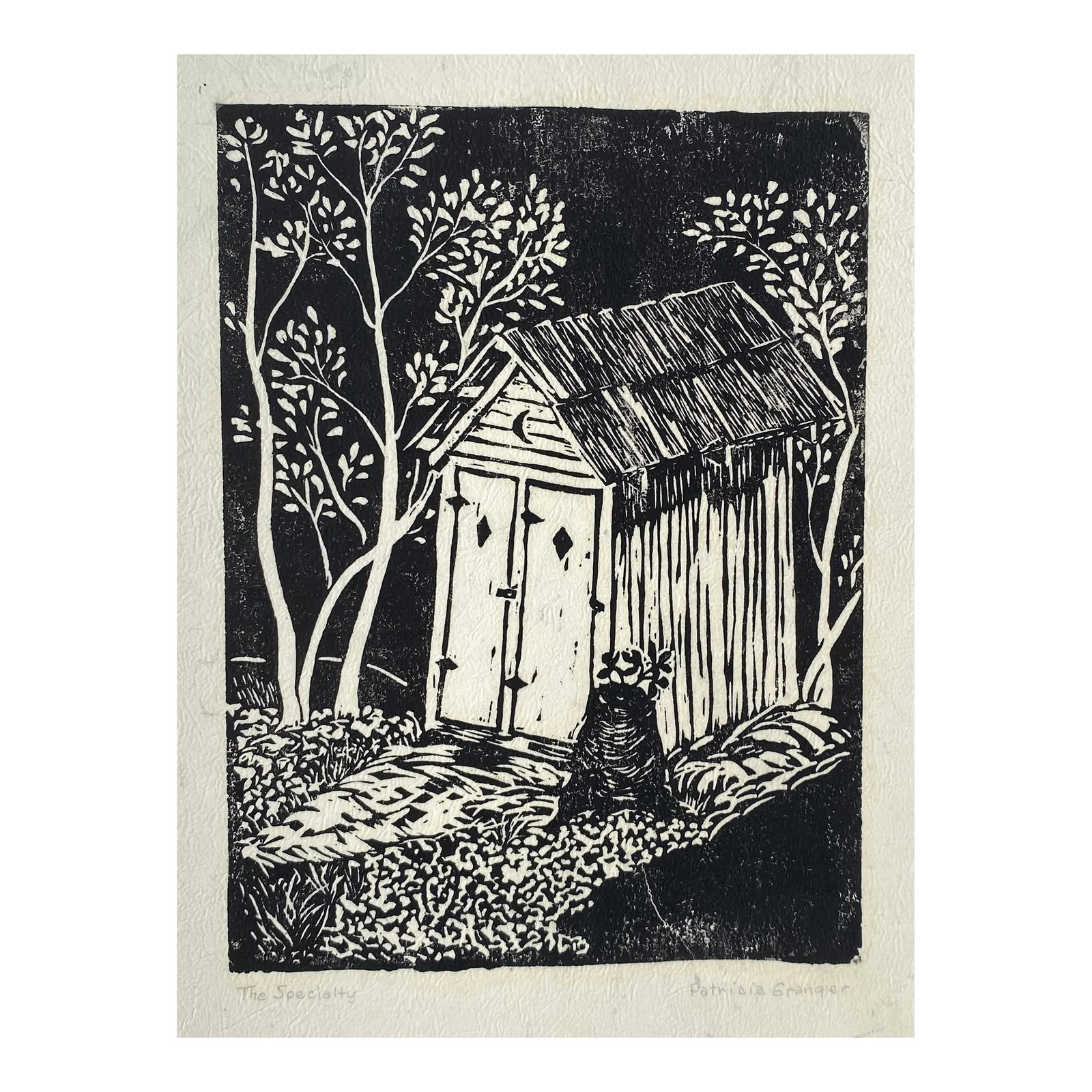 1970s Patricia Grainger Specialty Linocut: 1970s Patricia Grainger "The Specialty" linocut on rice paper laid onto a mount. Pencil signed and titled. Condition: Alterations: Original Condition Unaltered Imperfections: Some Imperfections